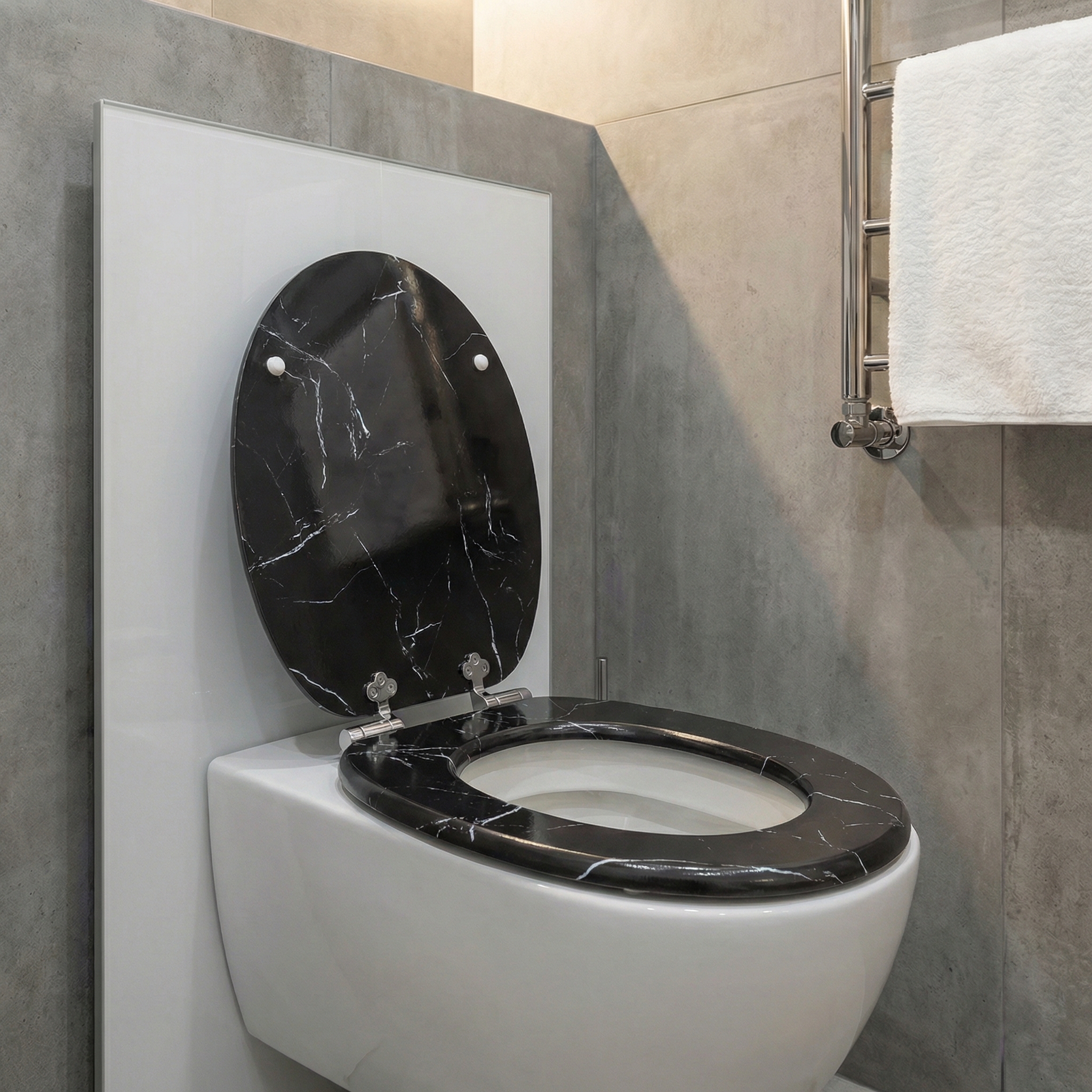 Kind, das sicher einen Toilettensitz mit Absenkautomatik bedient