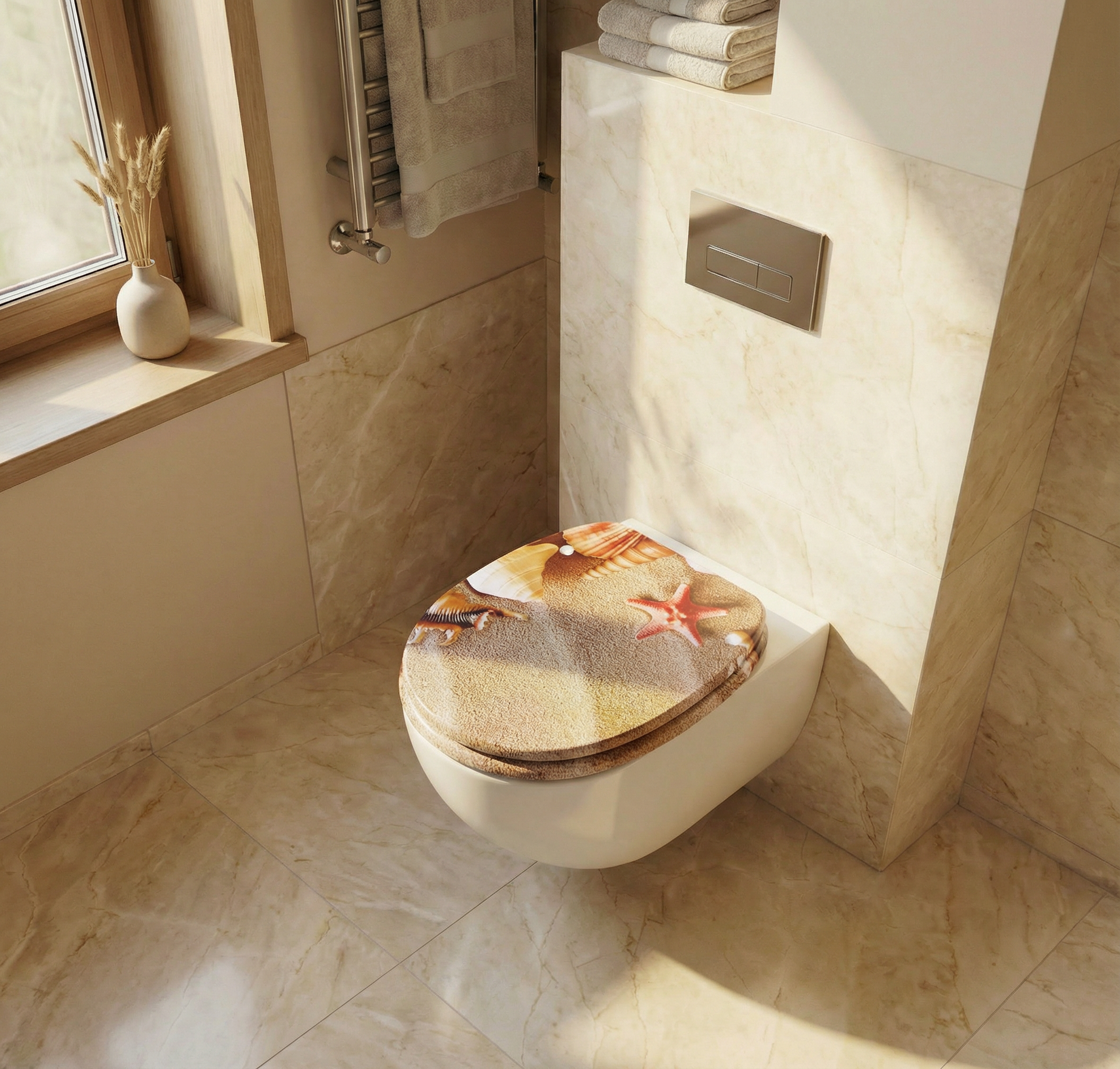 Hand zieht eine WC-Sitz-Befestigungsschraube mit einem Schraubendreher fest