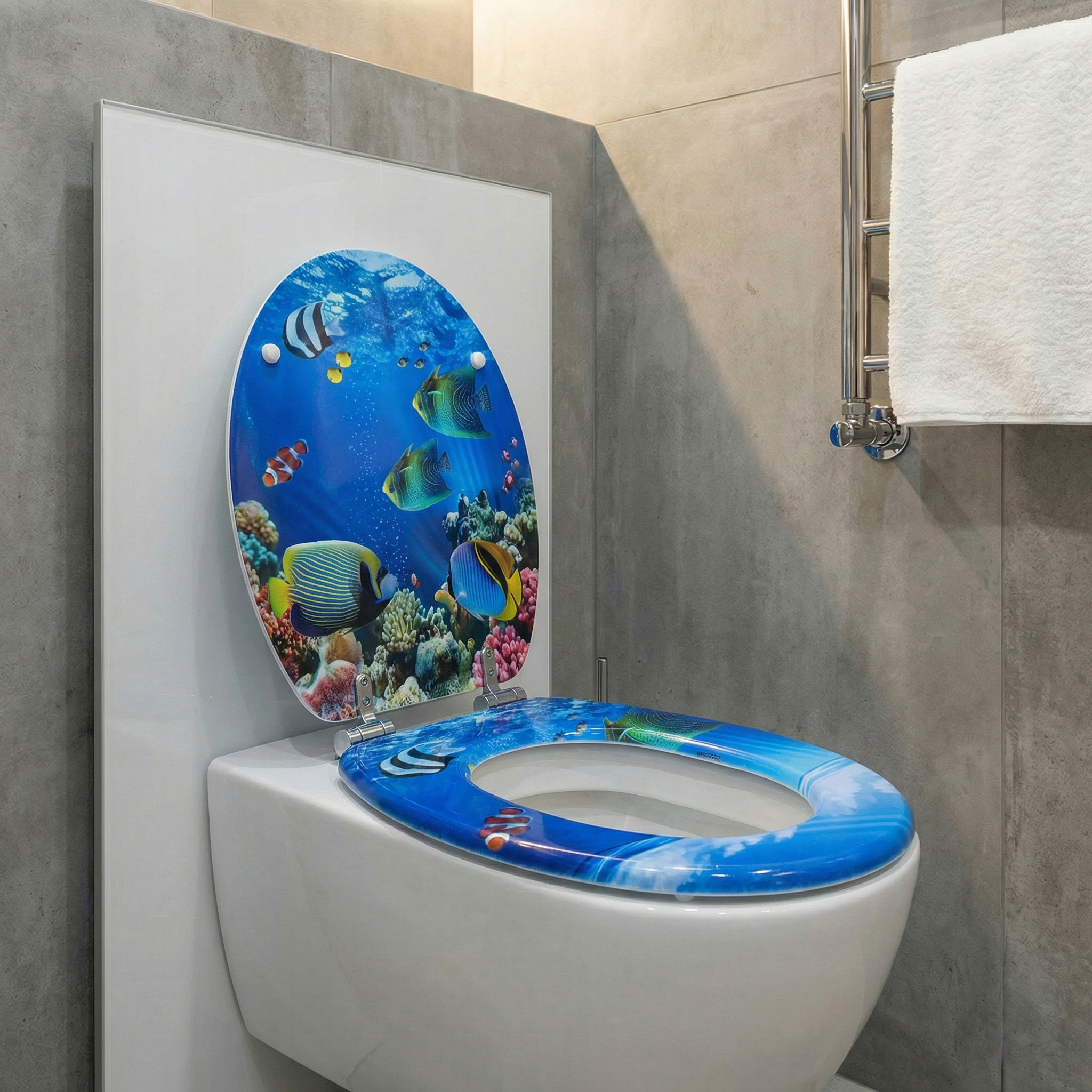 Detailansicht eines WC-Sitzes mit Absenkautomatik und Take-Off-Funktion