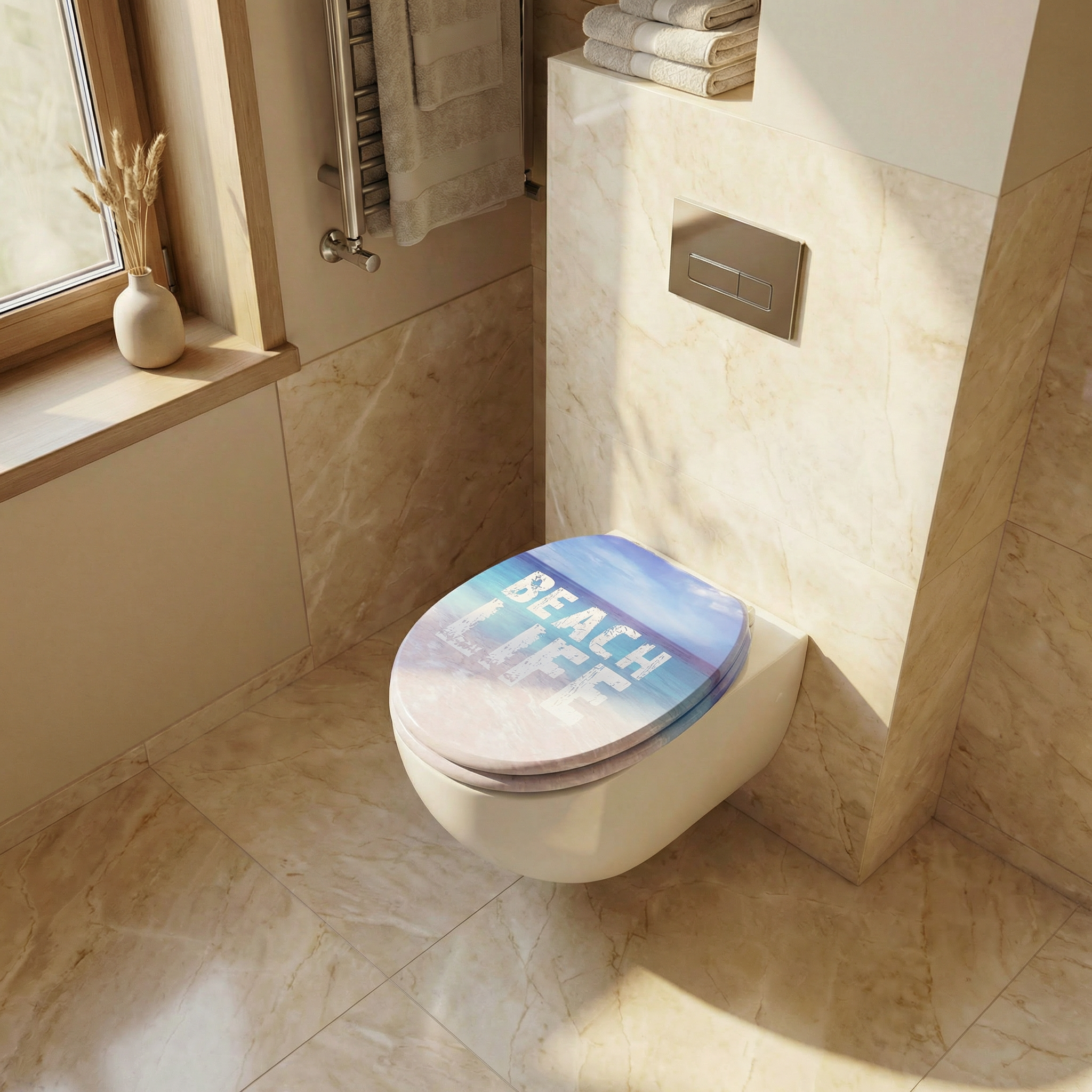 Eine Nahaufnahme von einem WC-Sitz Scharnier