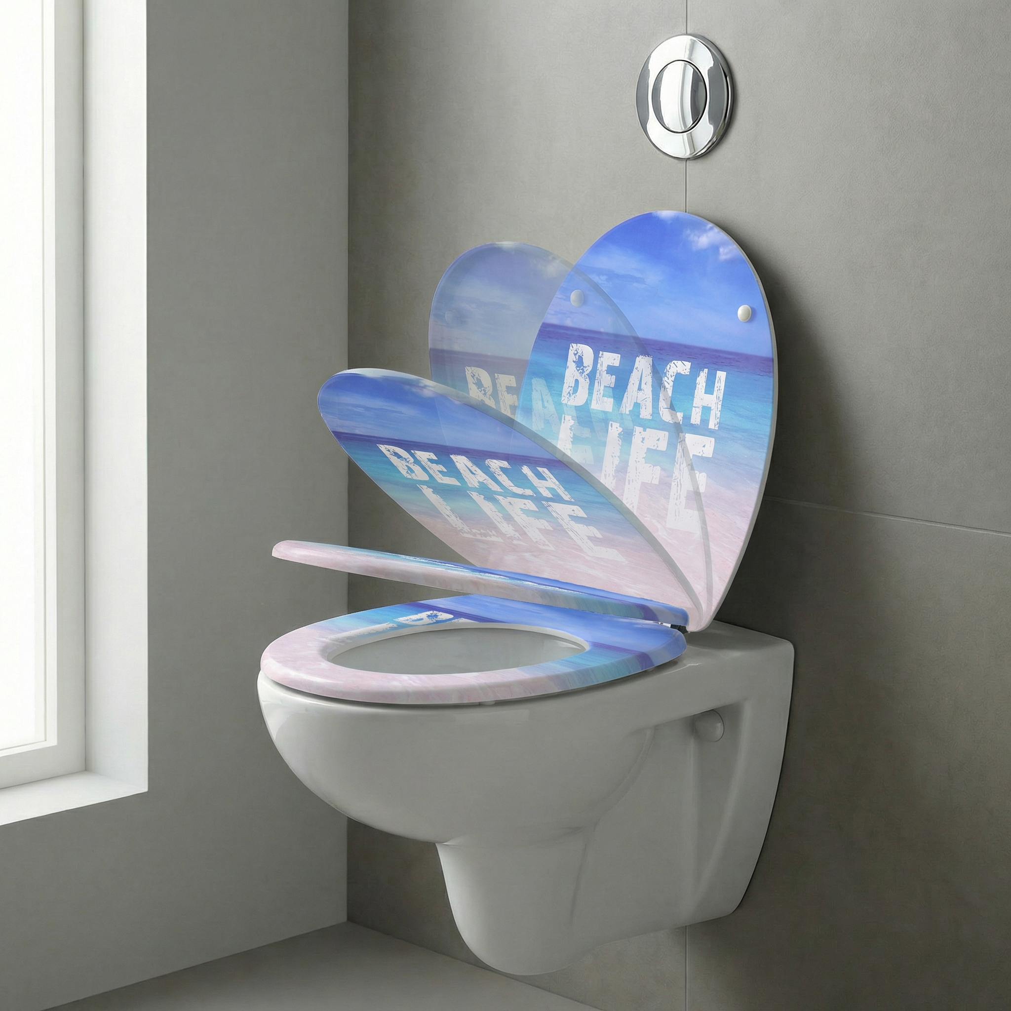 D-Form WC-Sitz aus lackiertem MDF in einem modernen Badezimmer