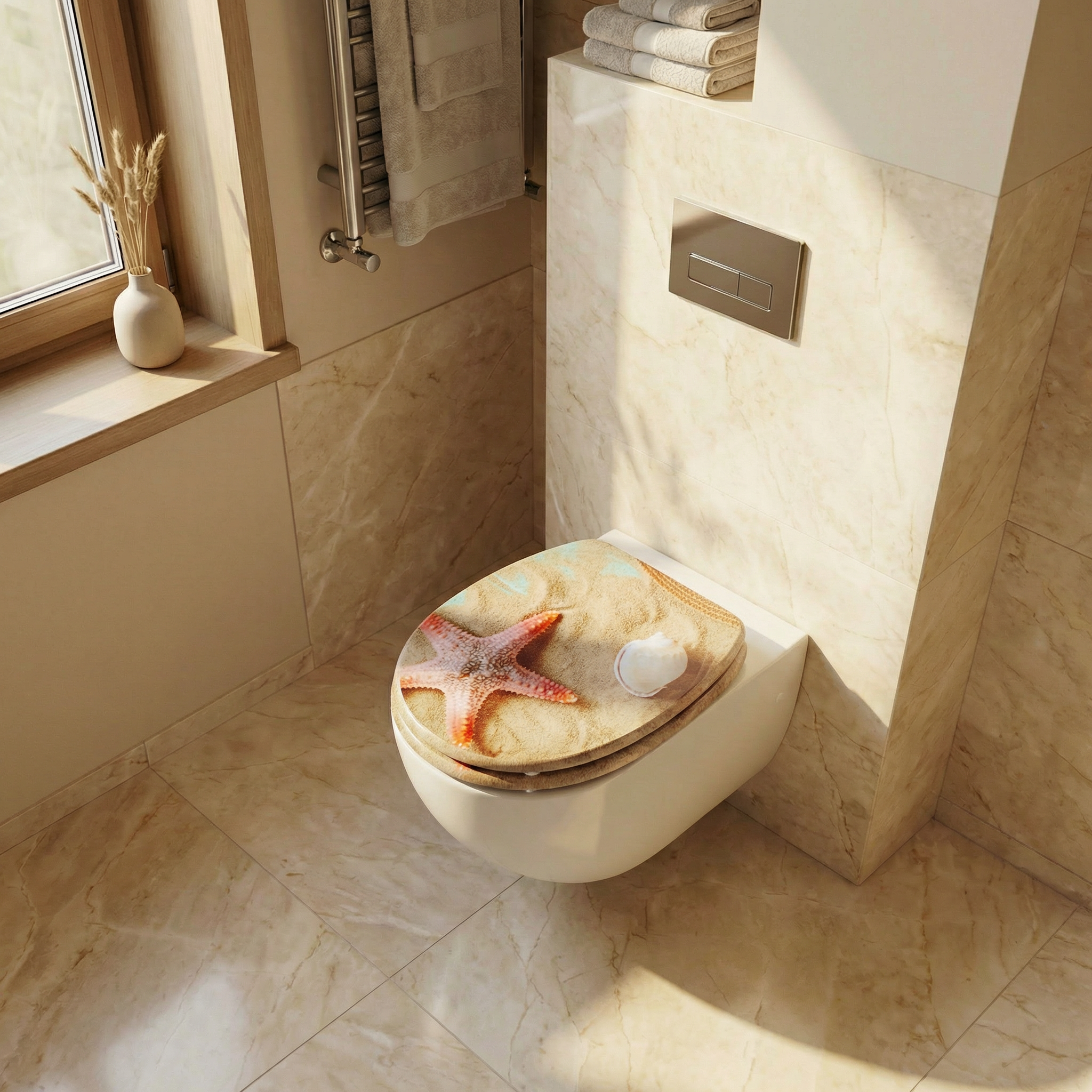 Modernes Badezimmer mit D-Form WC-Sitz und stilvoller Einrichtung