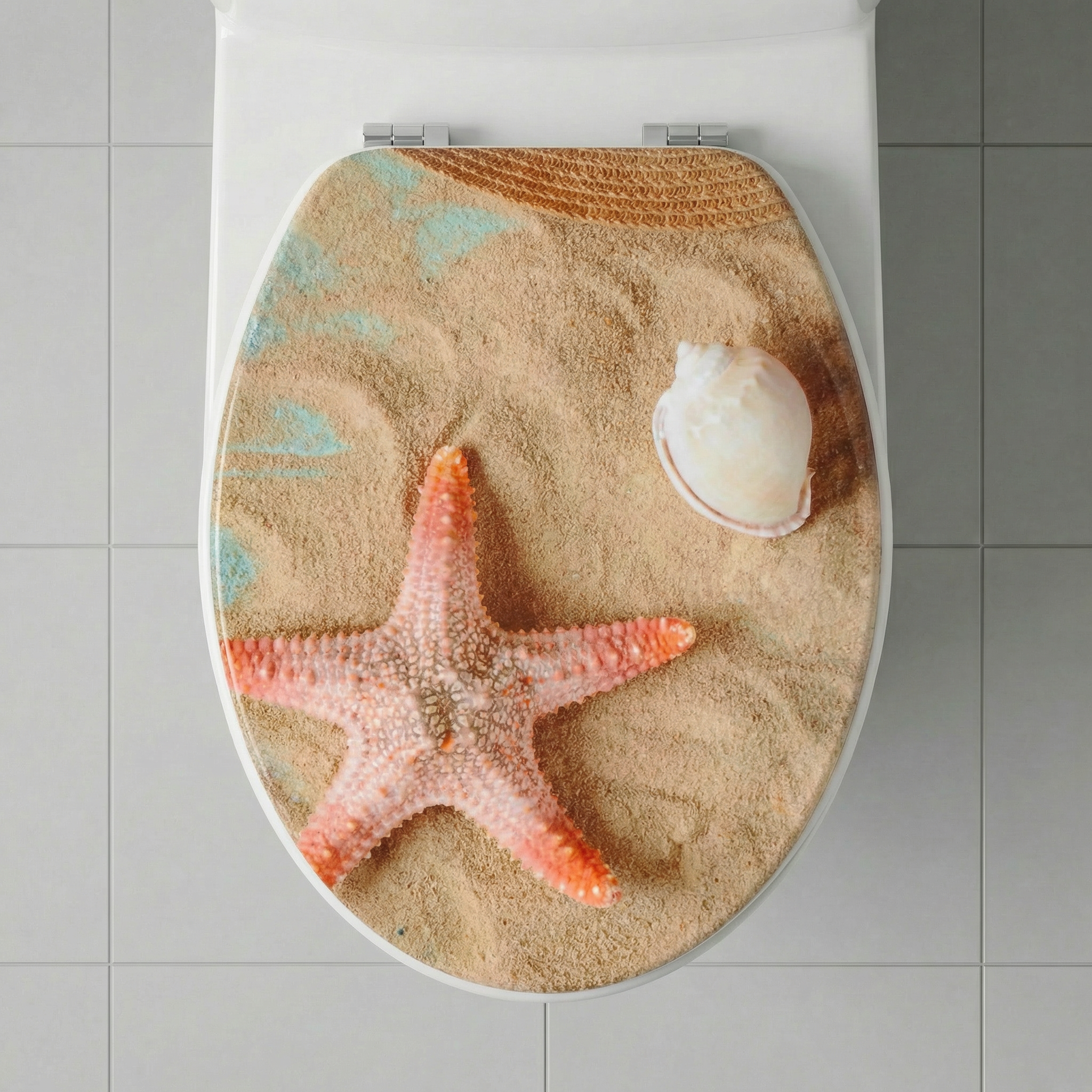 Eine Person montiert einen WC-Sitz mit Werkzeug