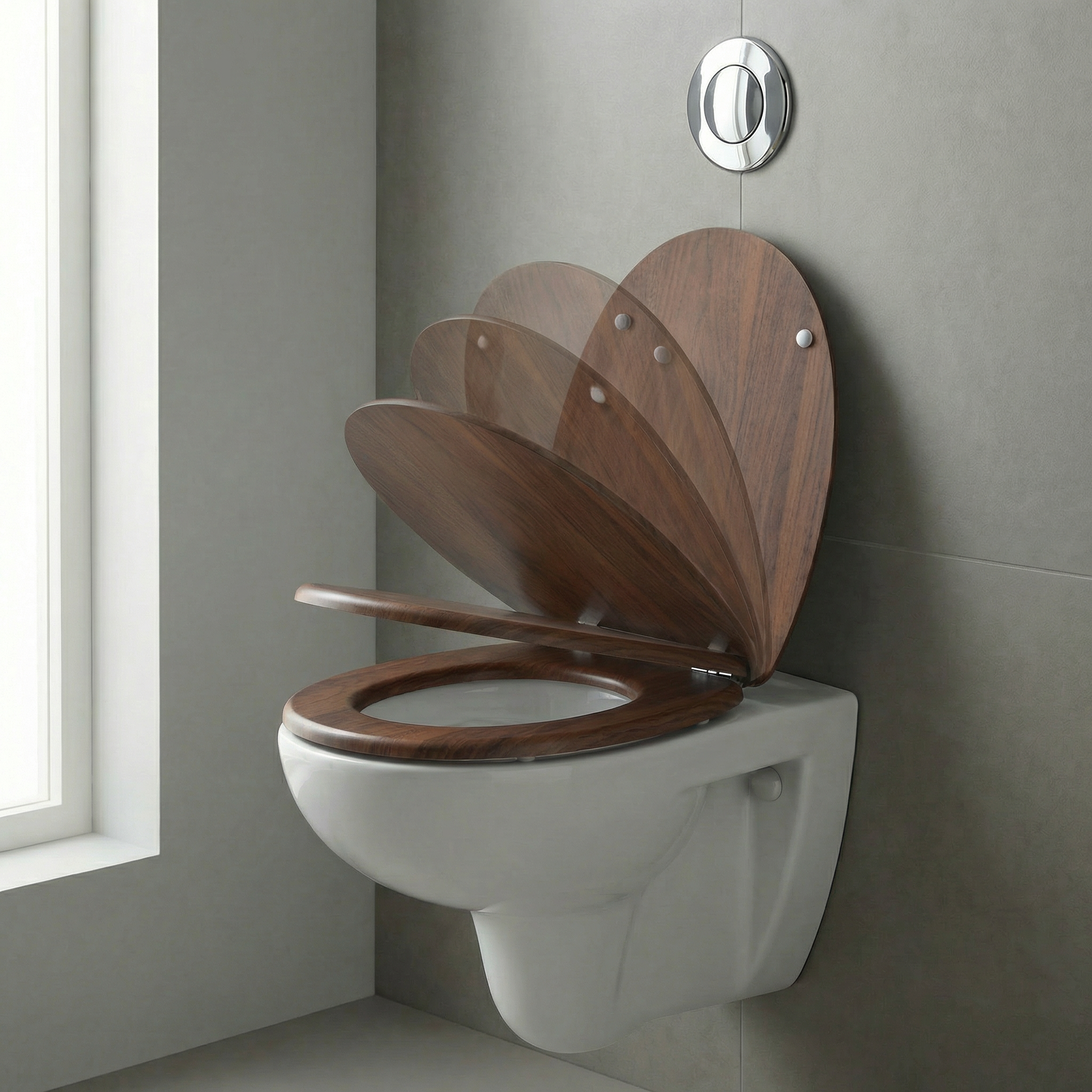 Nahaufnahme eines sauberen, glänzenden weißen WC-Sitzes