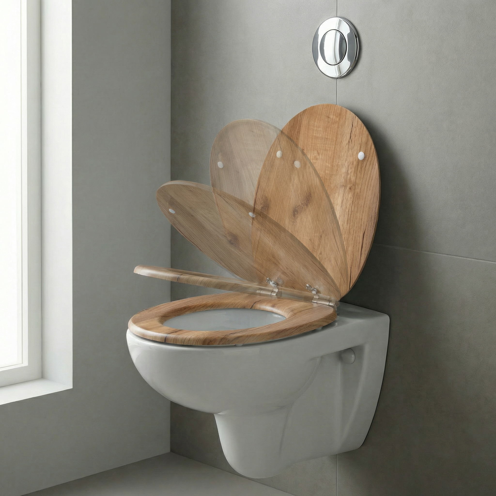 Runder WC-Sitz aus robustem Material, montiert auf einer Toilette