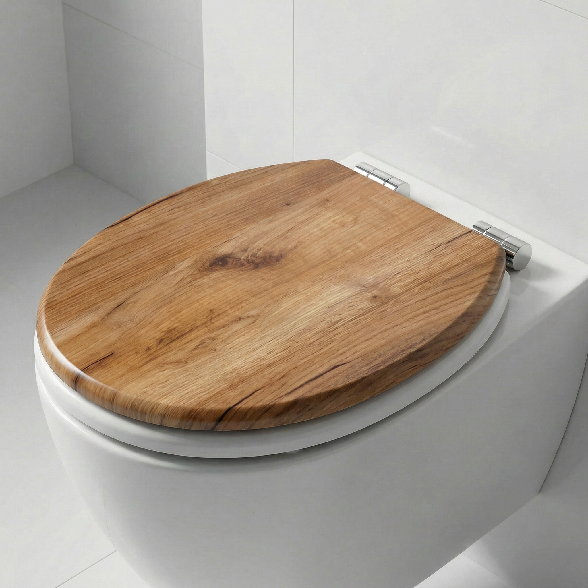 Nahaufnahme eines WC-Sitzes mit Quick-Release-Funktion, die die einfache Entnahme der Scharniere zeigt.