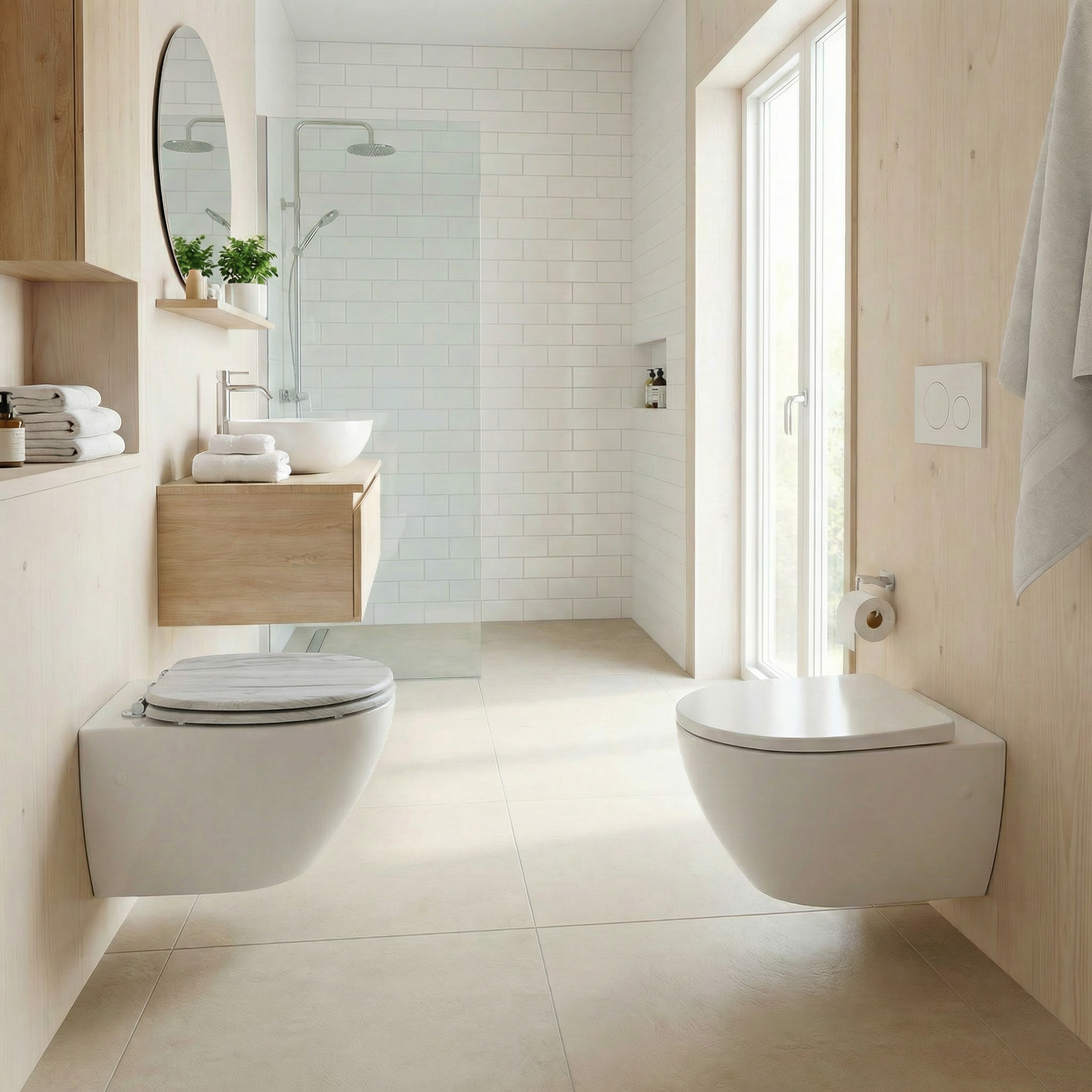 Verschiedene Ideal Standard WC-Modelle in einem modernen Badezimmer