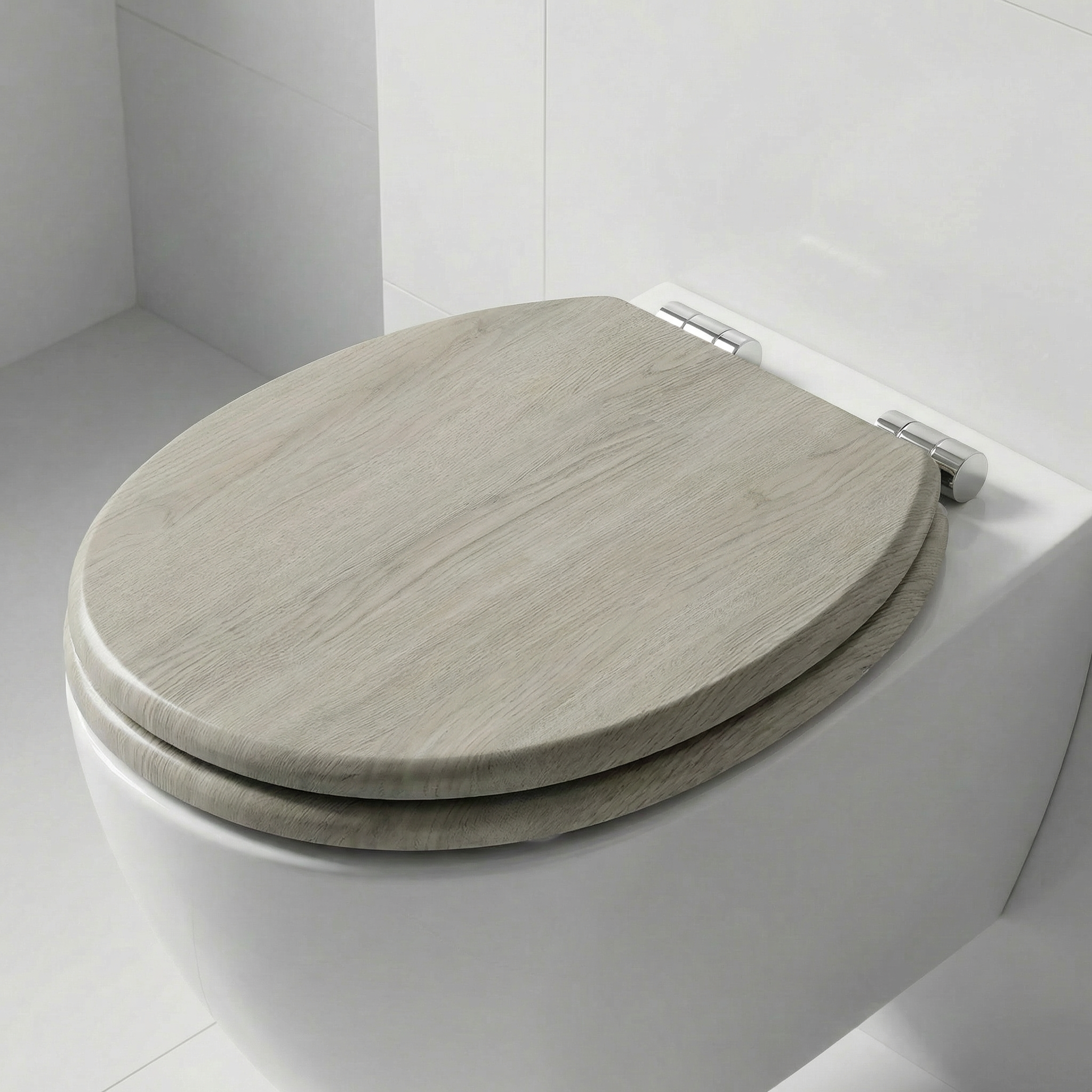 Nahaufnahme von sauberen und gepflegten WC-Sitz Scharnieren