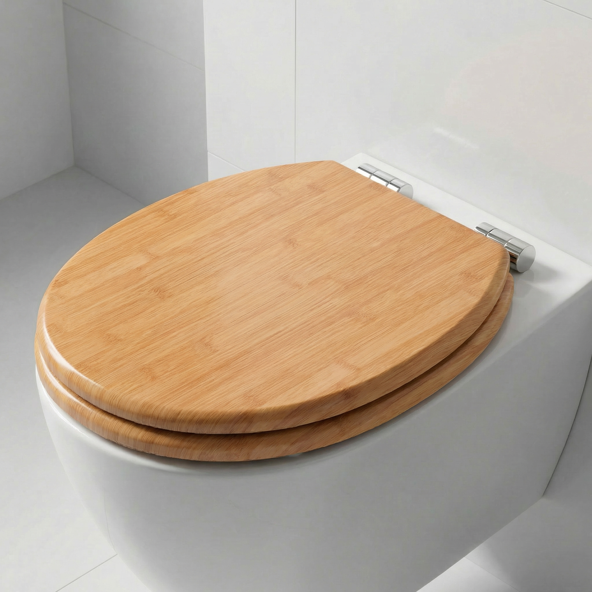 Eine Nahaufnahme eines sauberen, glänzenden WC-Sitzes