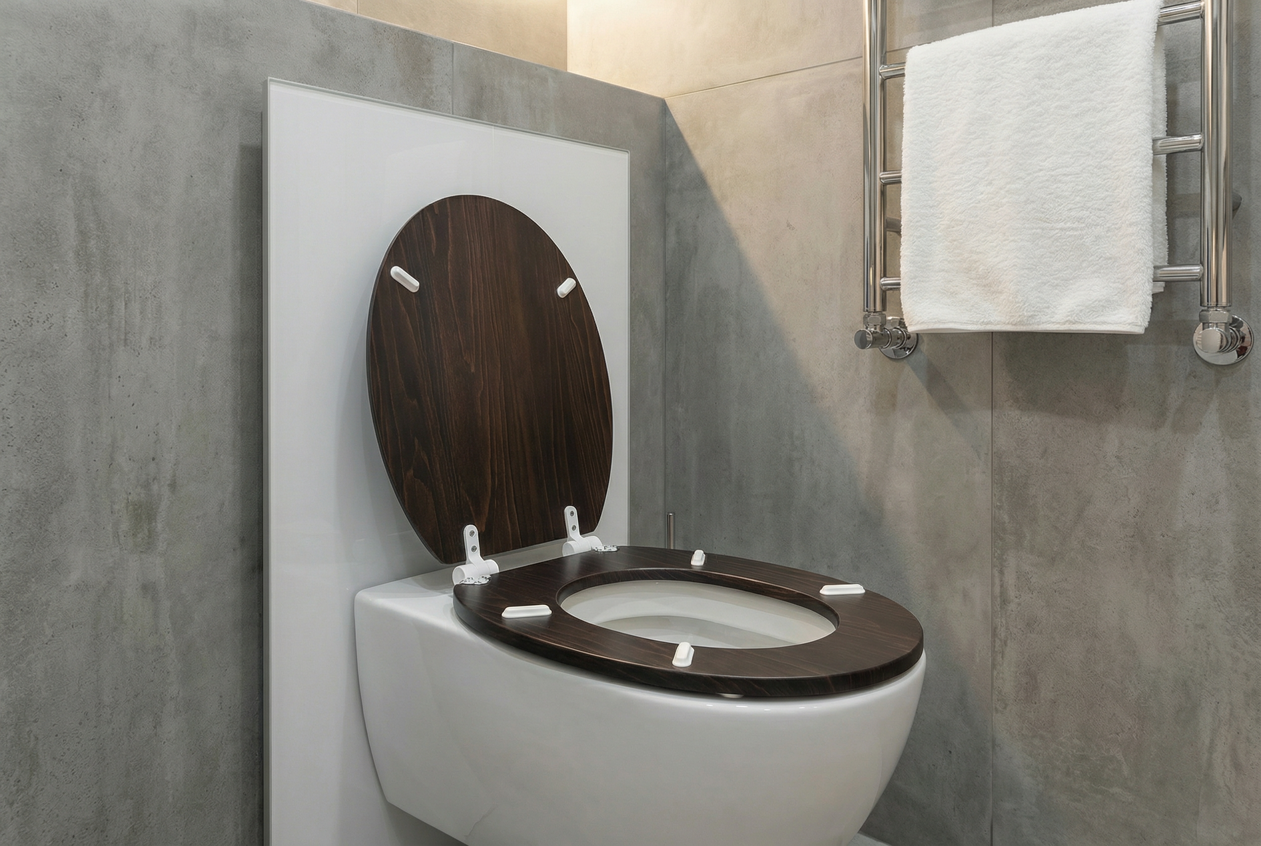 Quick-Release WC-Sitz von oben, leicht angehoben