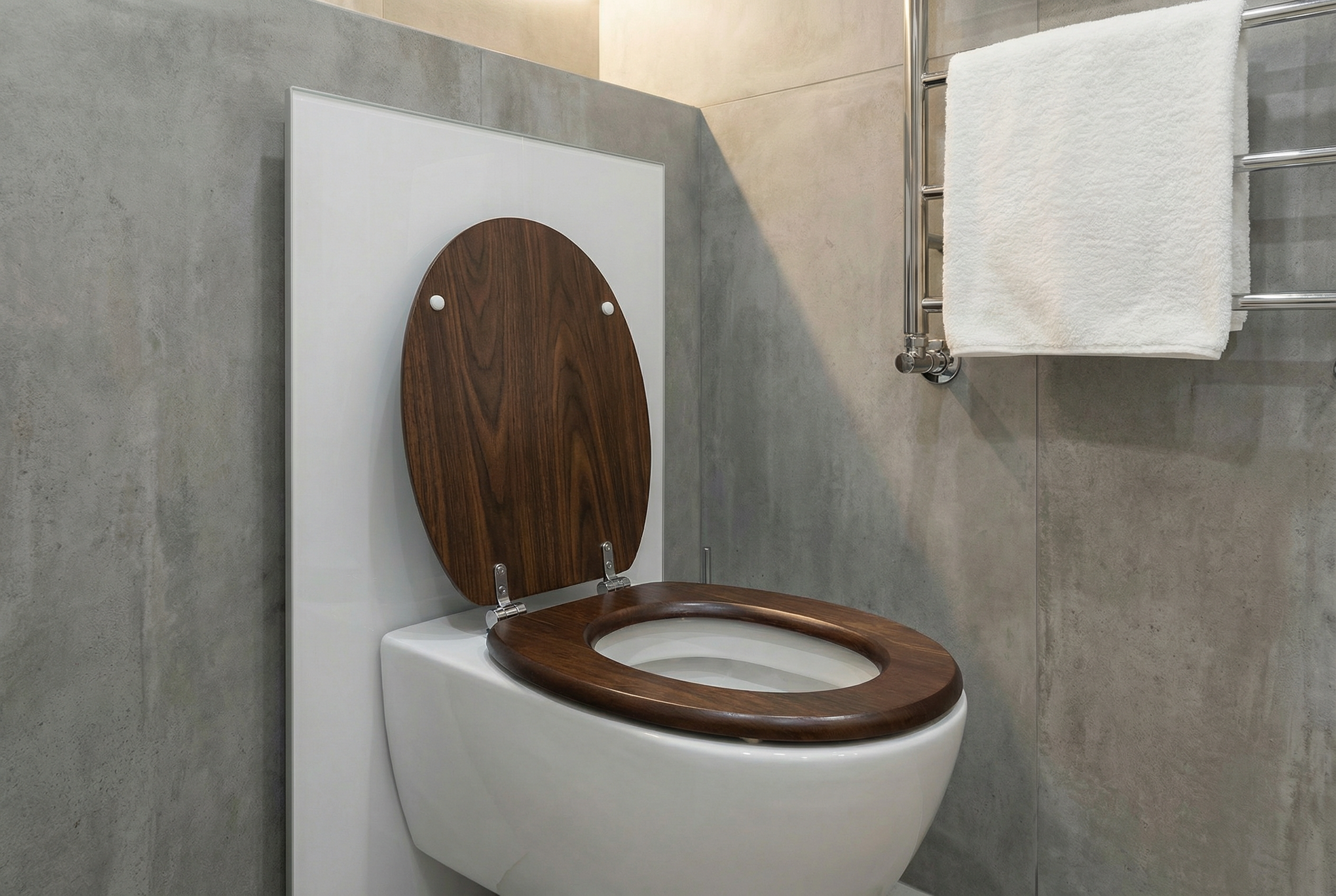 Eine Hand, die einen Quick-Release WC-Sitz nach der Reinigung wieder auf die Toilette setzt