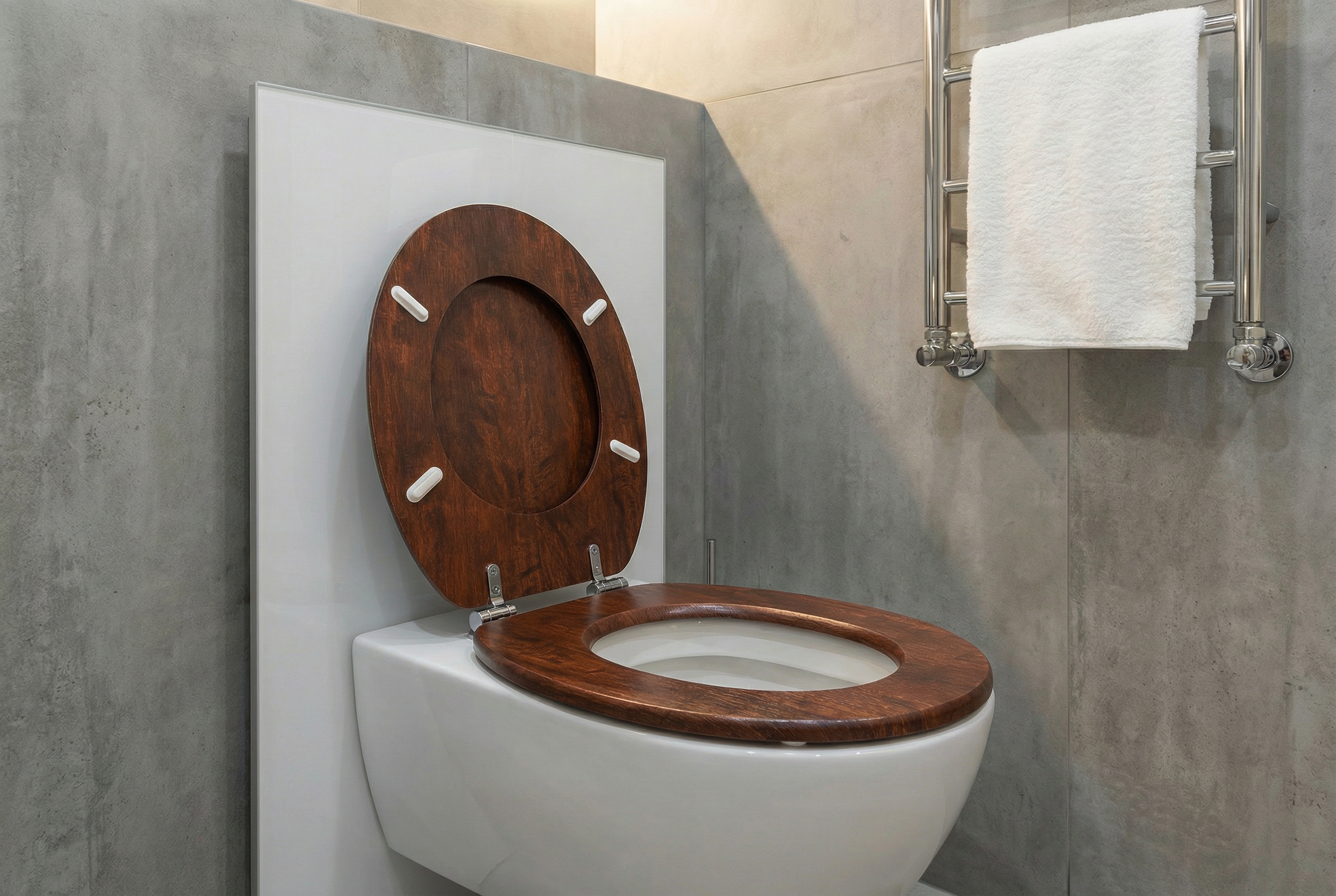 Nahaufnahme eines Duroplast WC-Sitzes mit Soft-Close-Funktion