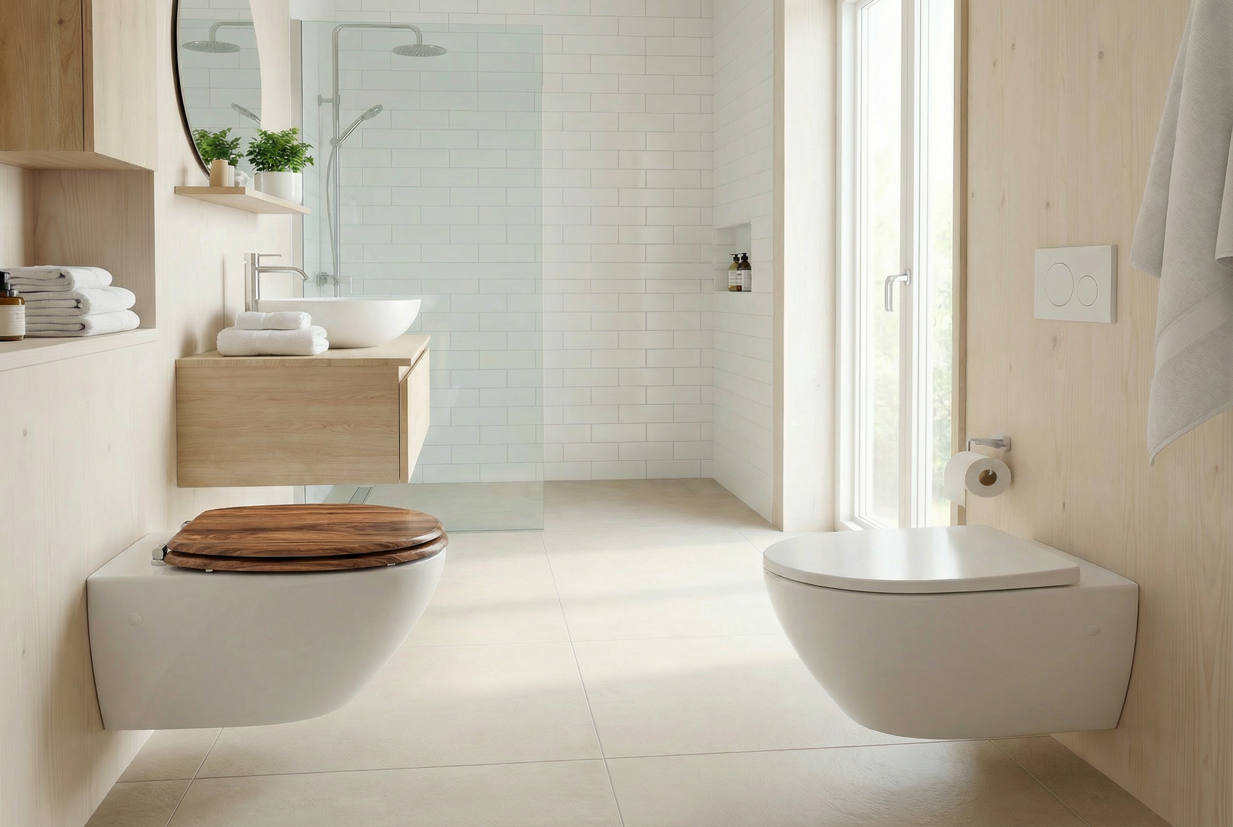 Modernes Badezimmer mit WC-Sitz mit Absenkautomatik