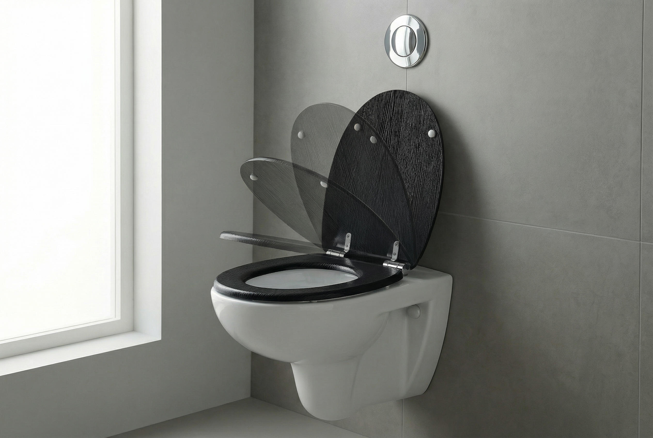 Nahaufnahme von Quick-Release-Scharnieren eines WC-Sitzes