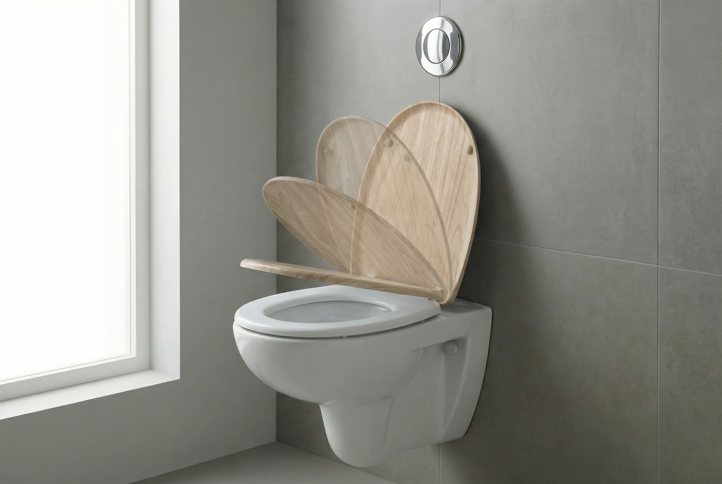 Nahaufnahme eines WC-Sitzes mit Absenkautomatik, der sanft schließt