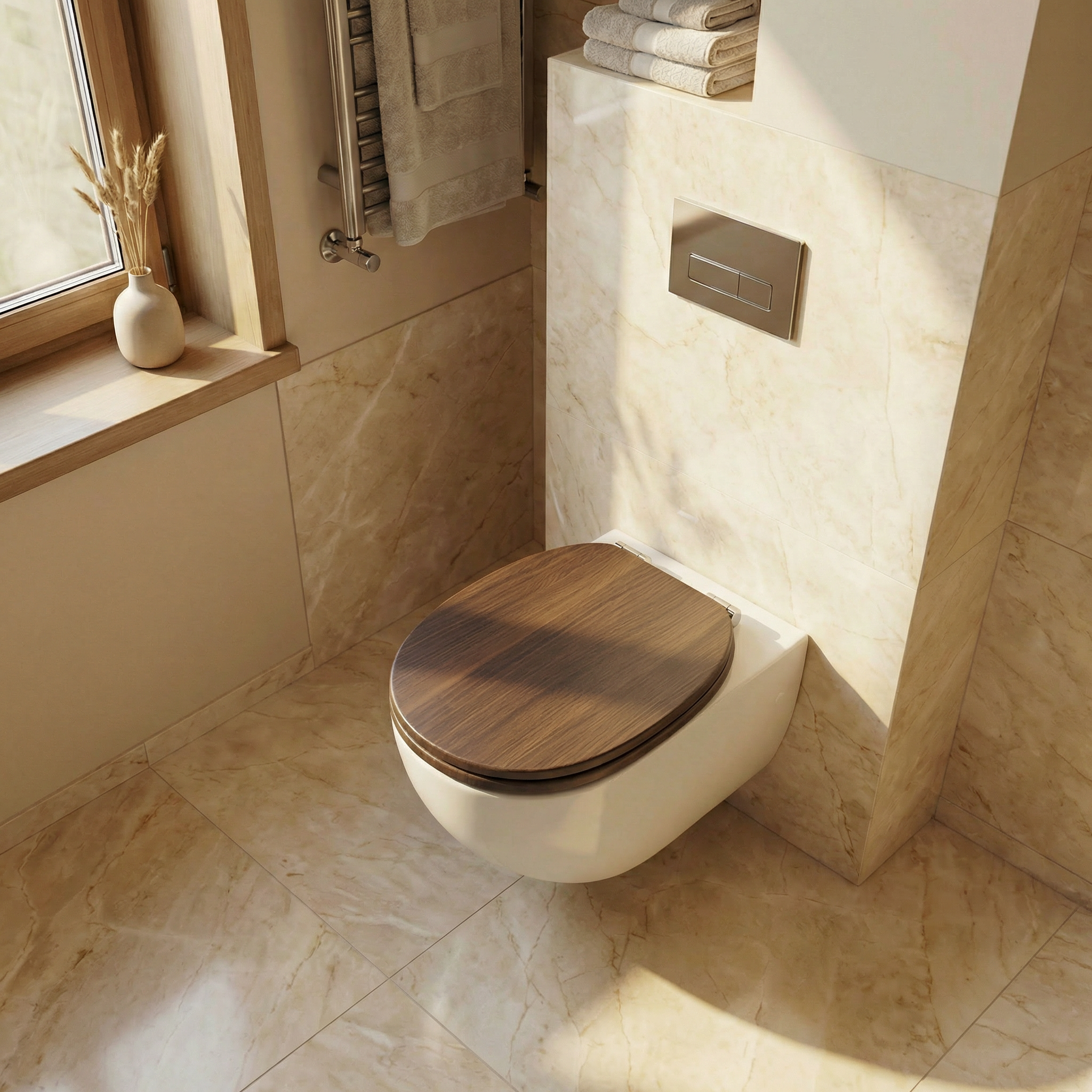 Grünes Blatt auf einem WC-Sitz, symbolisiert Nachhaltigkeit und Umweltfreundlichkeit