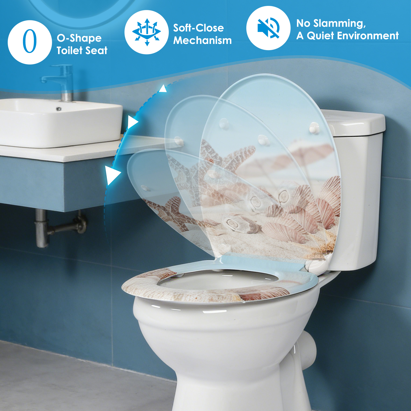 Eine Person reinigt einen WC-Sitz mit Absenkautomatik