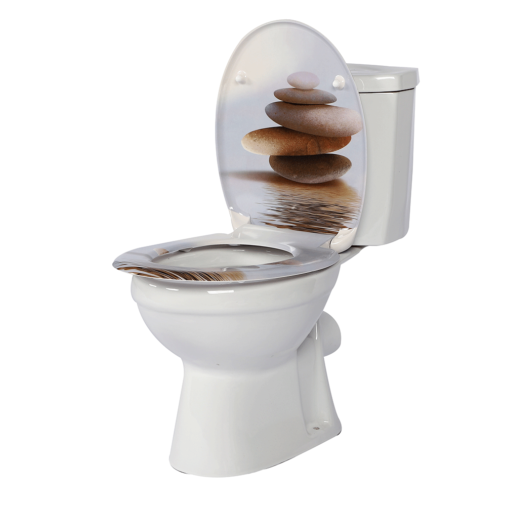 Detailansicht der Befestigung eines WC-Sitzes mit Soft-Close-Scharnieren