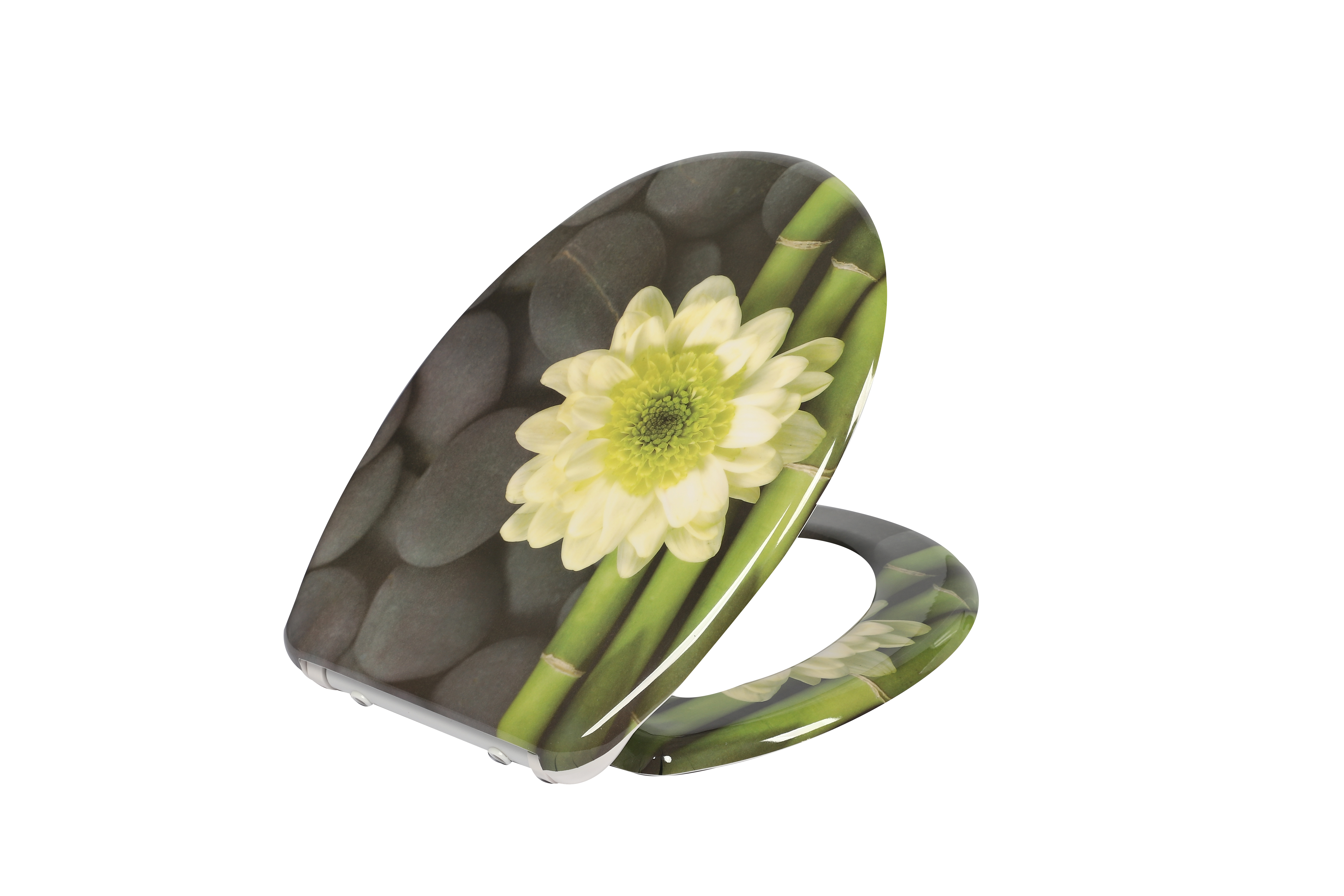 Drei verschiedene WC-Sitze aus Duroplast, Thermoplast und Holz nebeneinander