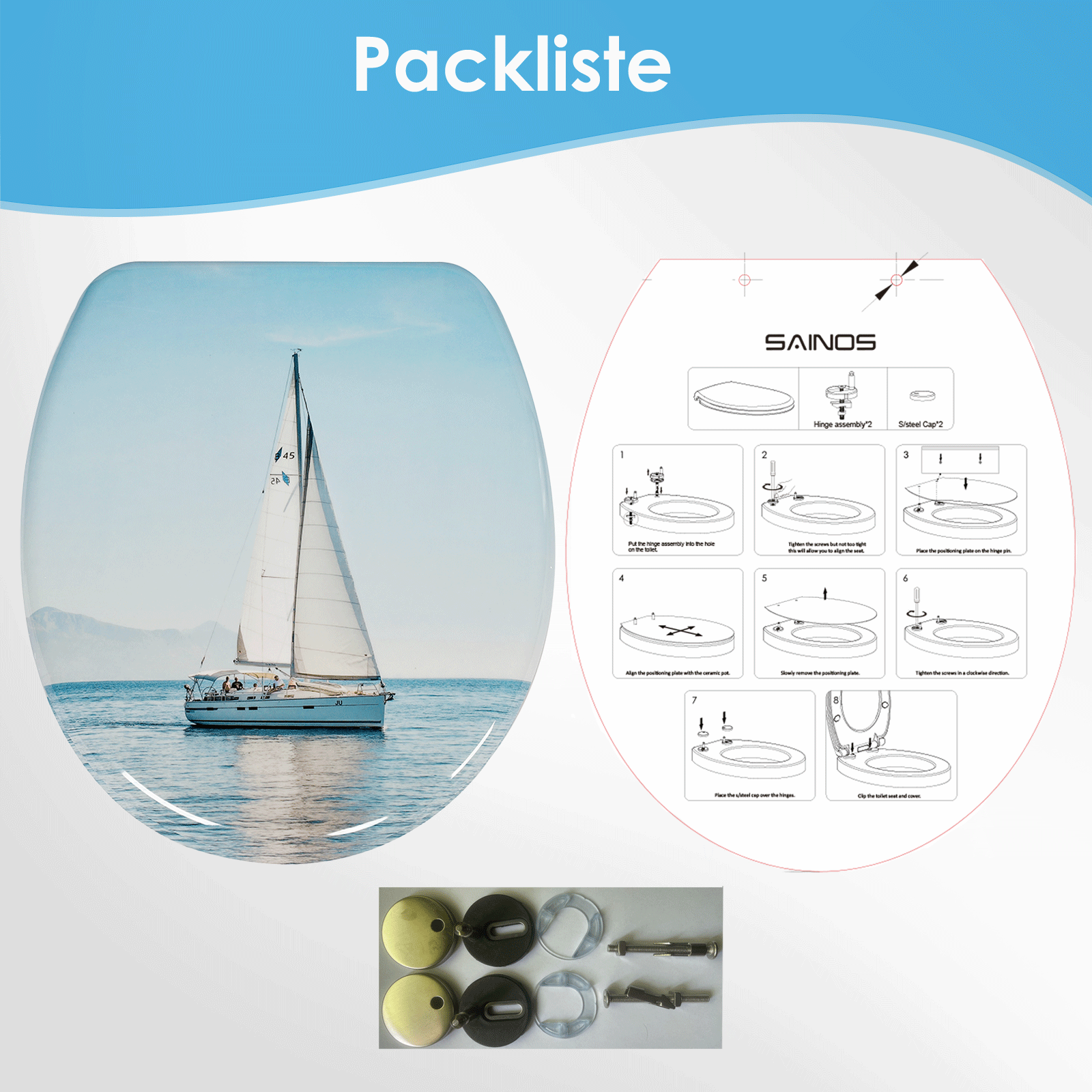 Eine Person reinigt einen WC-Sitz mit einem weichen Tuch und mildem Reiniger