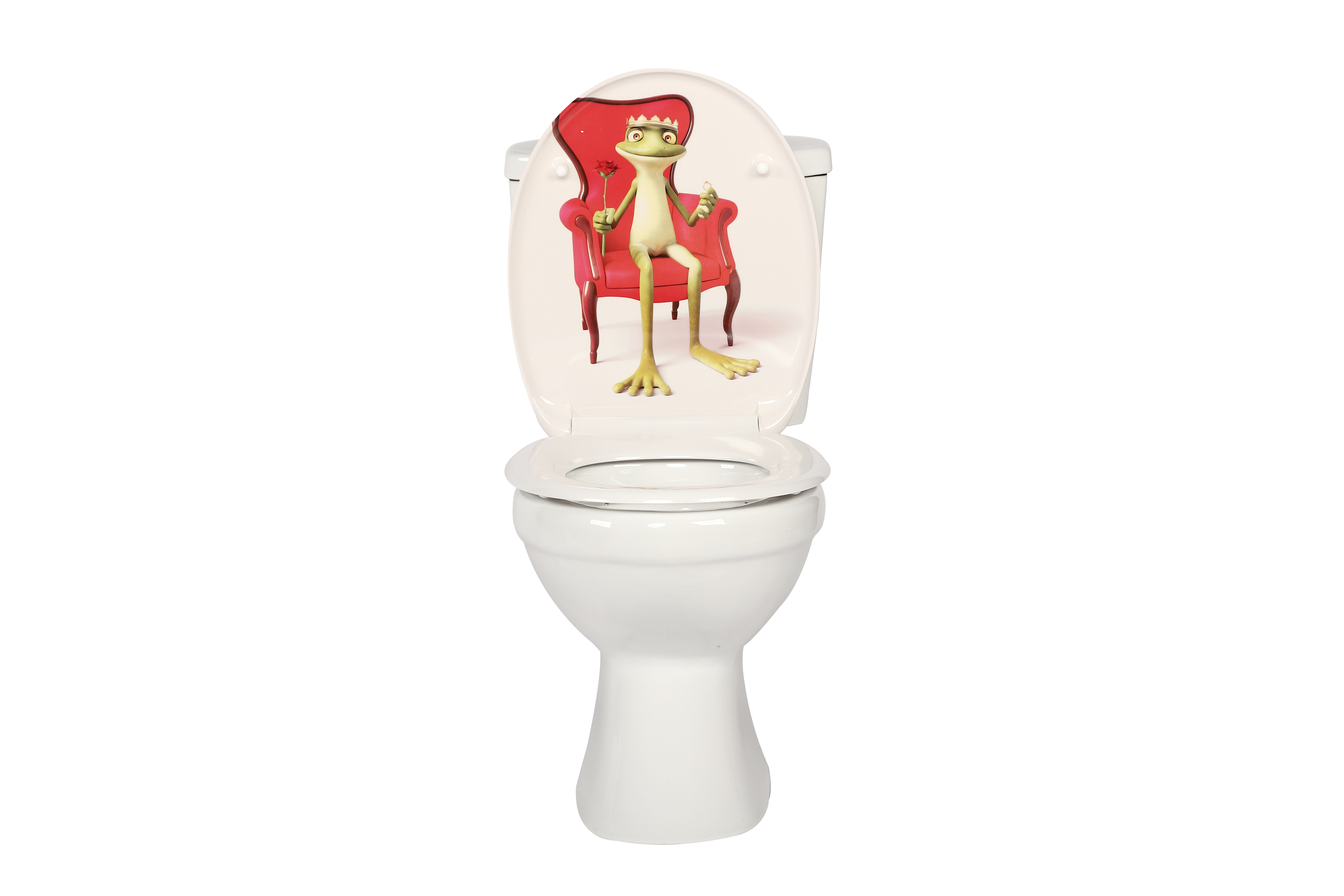 WC-Sitz mit montierter, von oben zugänglicher Befestigung auf einer WC-Keramik