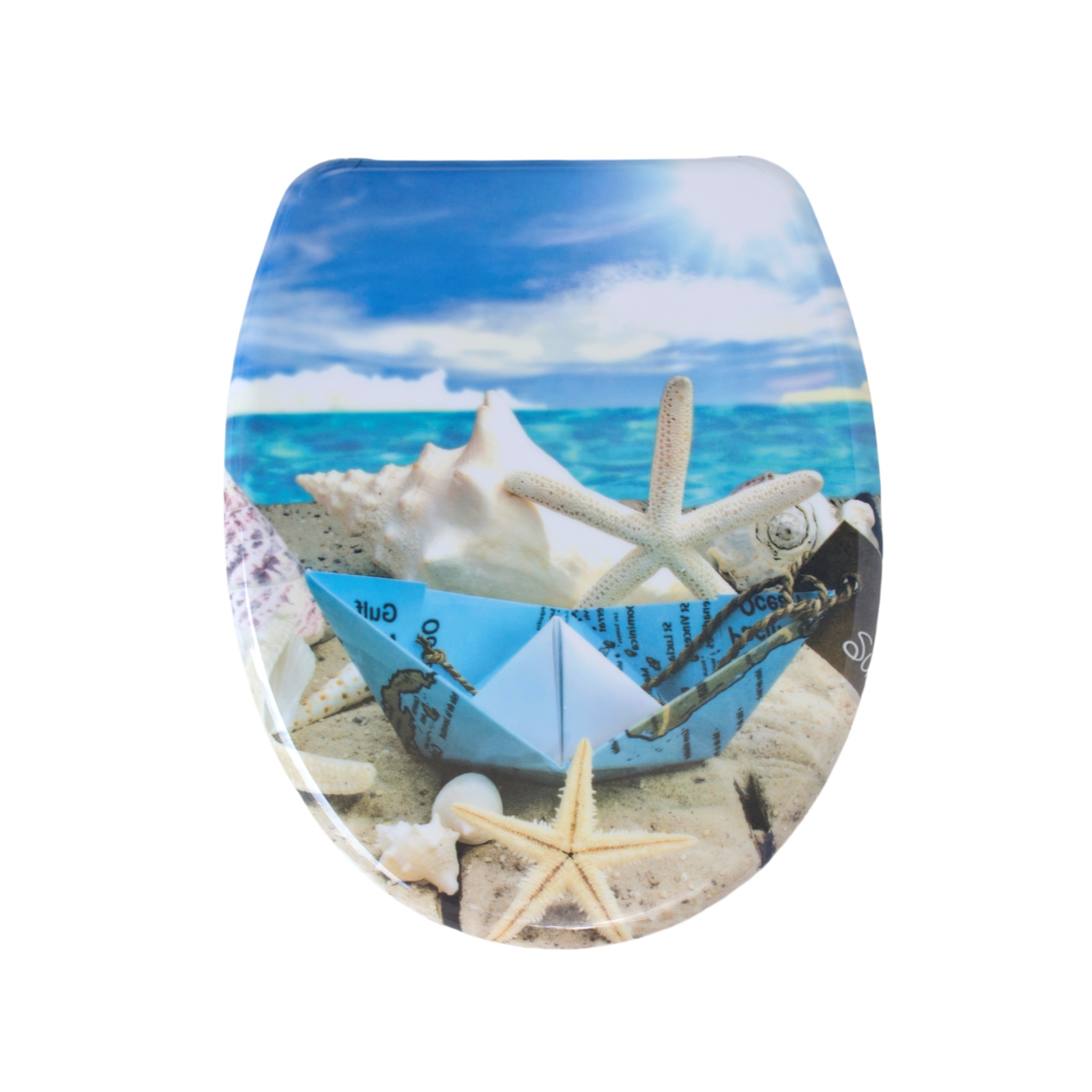 Nahaufnahme eines WC-Sitzes mit Absenkautomatik, der sich langsam schließt