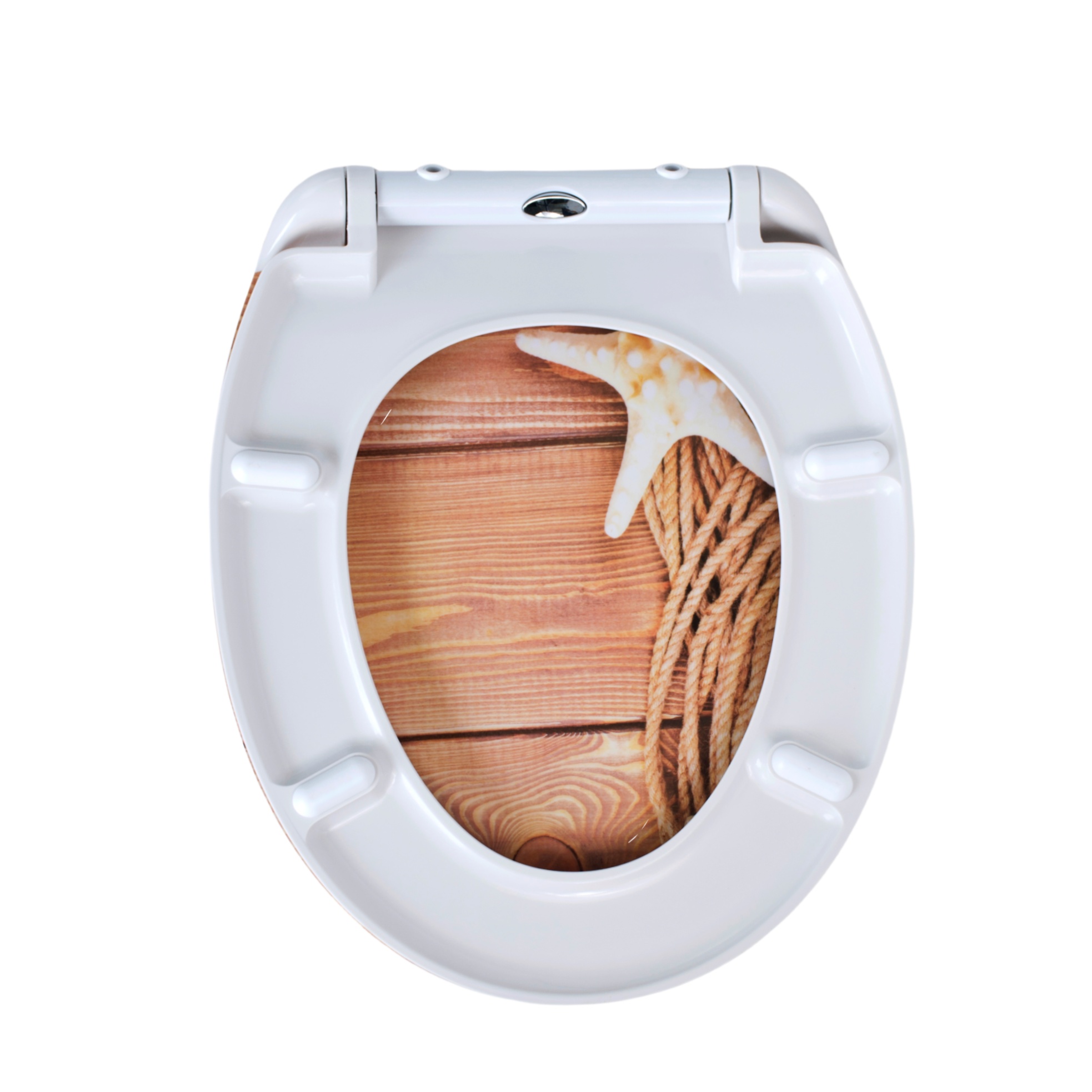 Eine Hand reinigt einen WC-Sitz mit einem weichen Tuch und mildem Reiniger