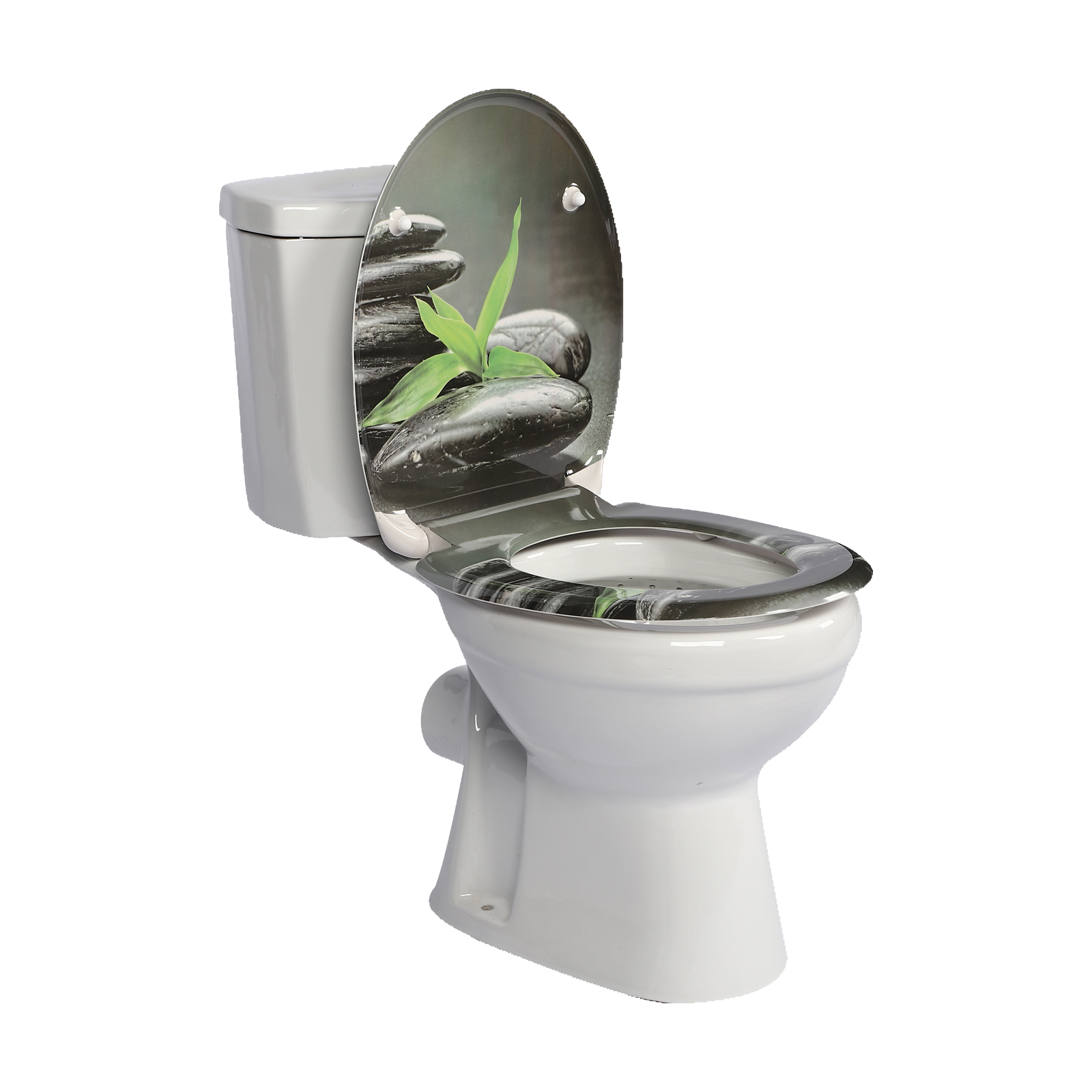 Eine Person, die einen WC-Sitz montiert und dabei auf die richtige Ausrichtung achtet