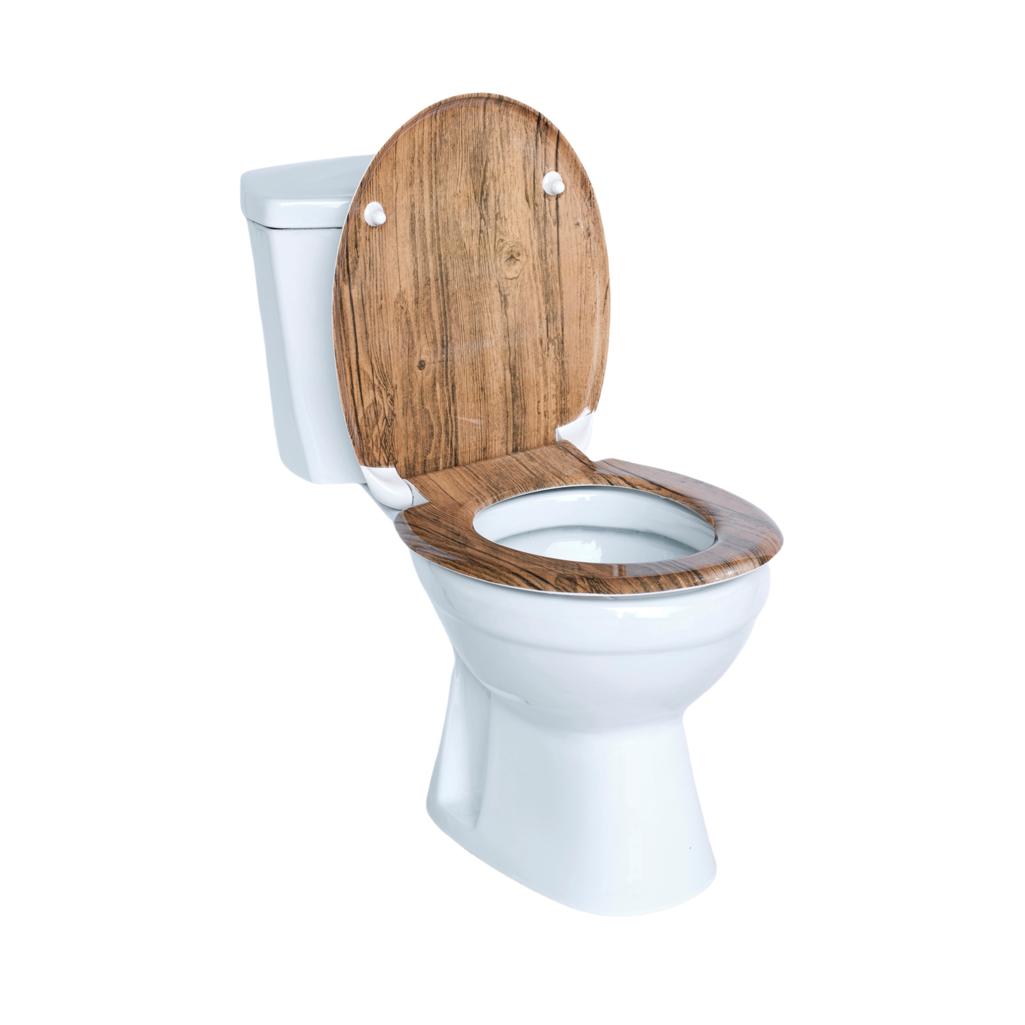 Eine Hand reinigt einen WC-Sitz mit einem Mikrofasertuch und einem Sprühreiniger