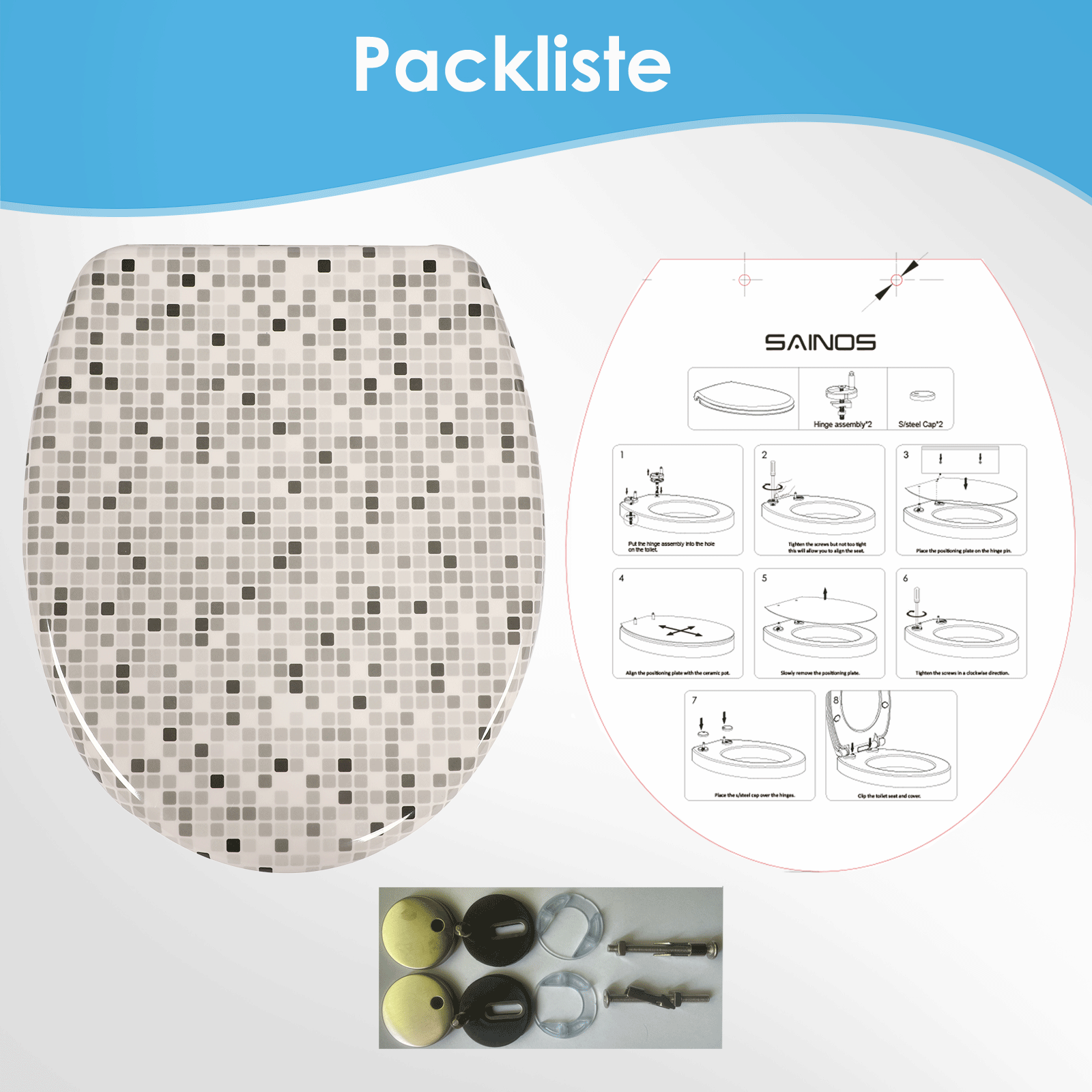 Detailansicht der Befestigungsschrauben eines WC-Sitzes unter der Keramik