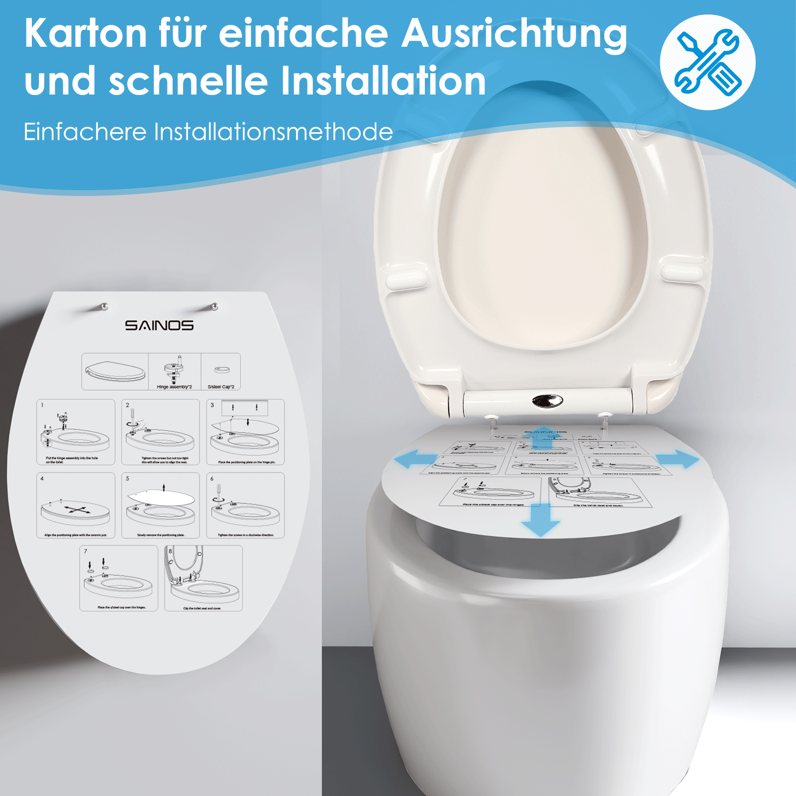 Detailansicht der Soft-Close Scharniere eines WC-Sitzes