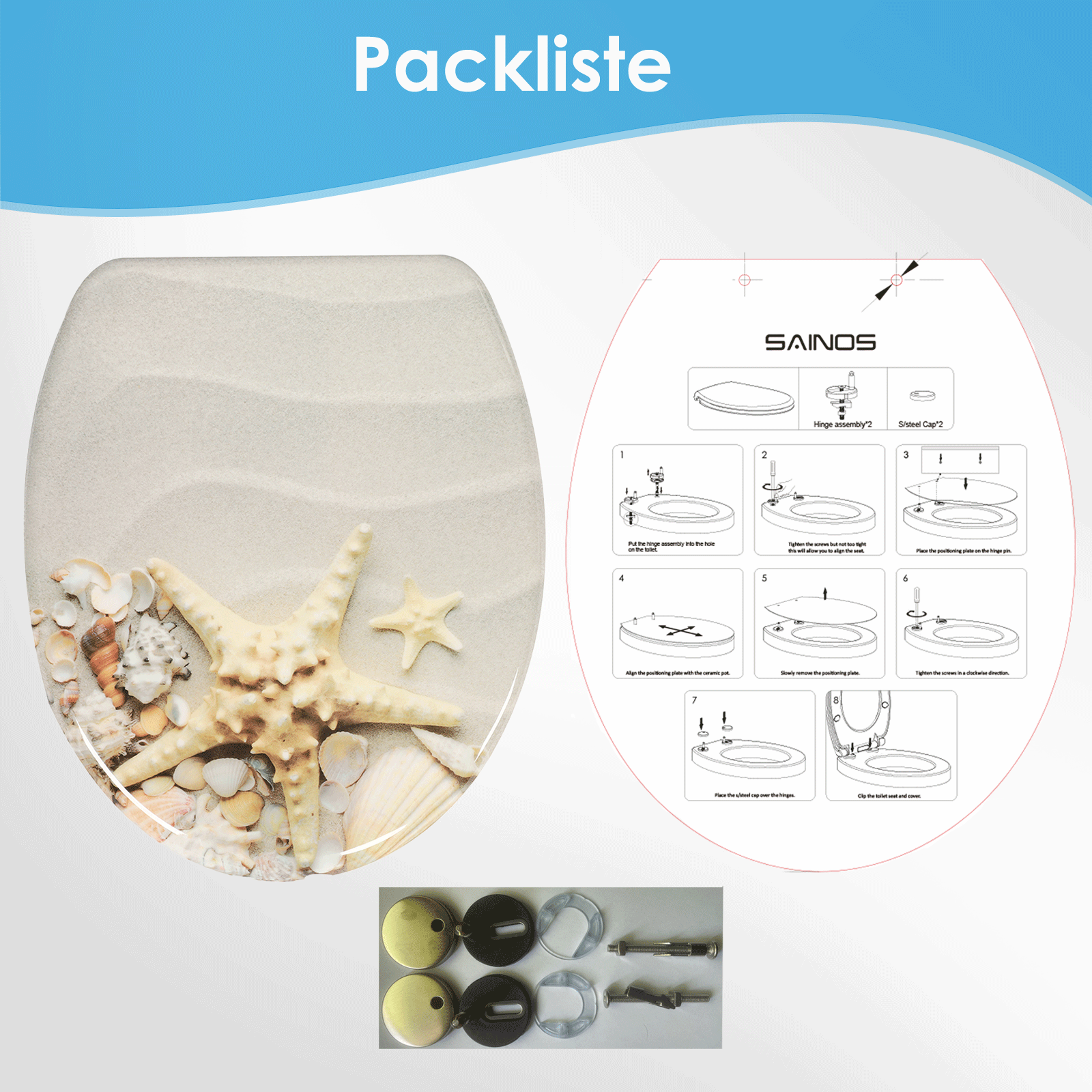 Quick-Release WC-Sitz von oben mit sichtbarem Schnellverschlussmechanismus