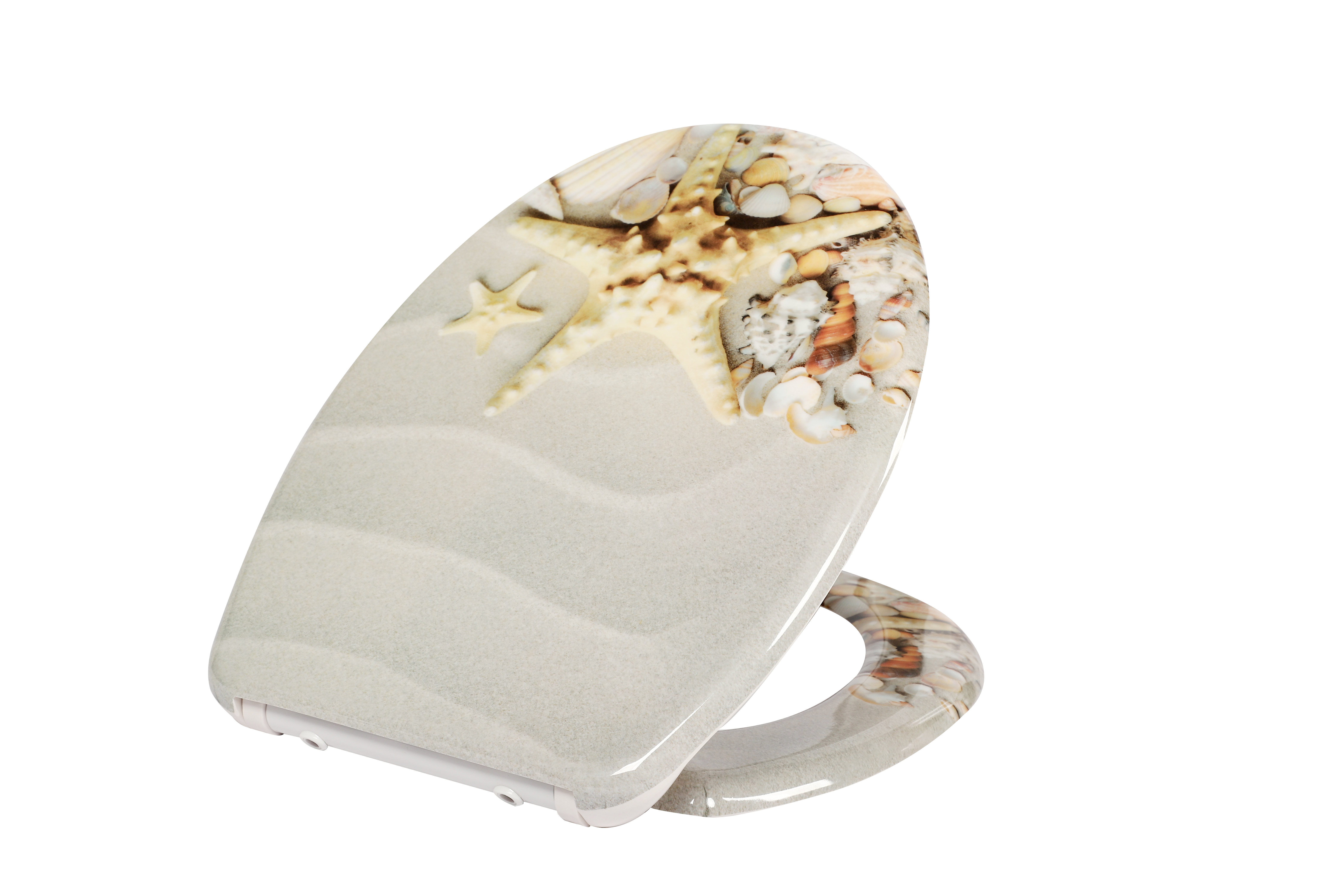 Nahaufnahme eines WC-Sitzes mit Absenkautomatik, der sich sanft schließt