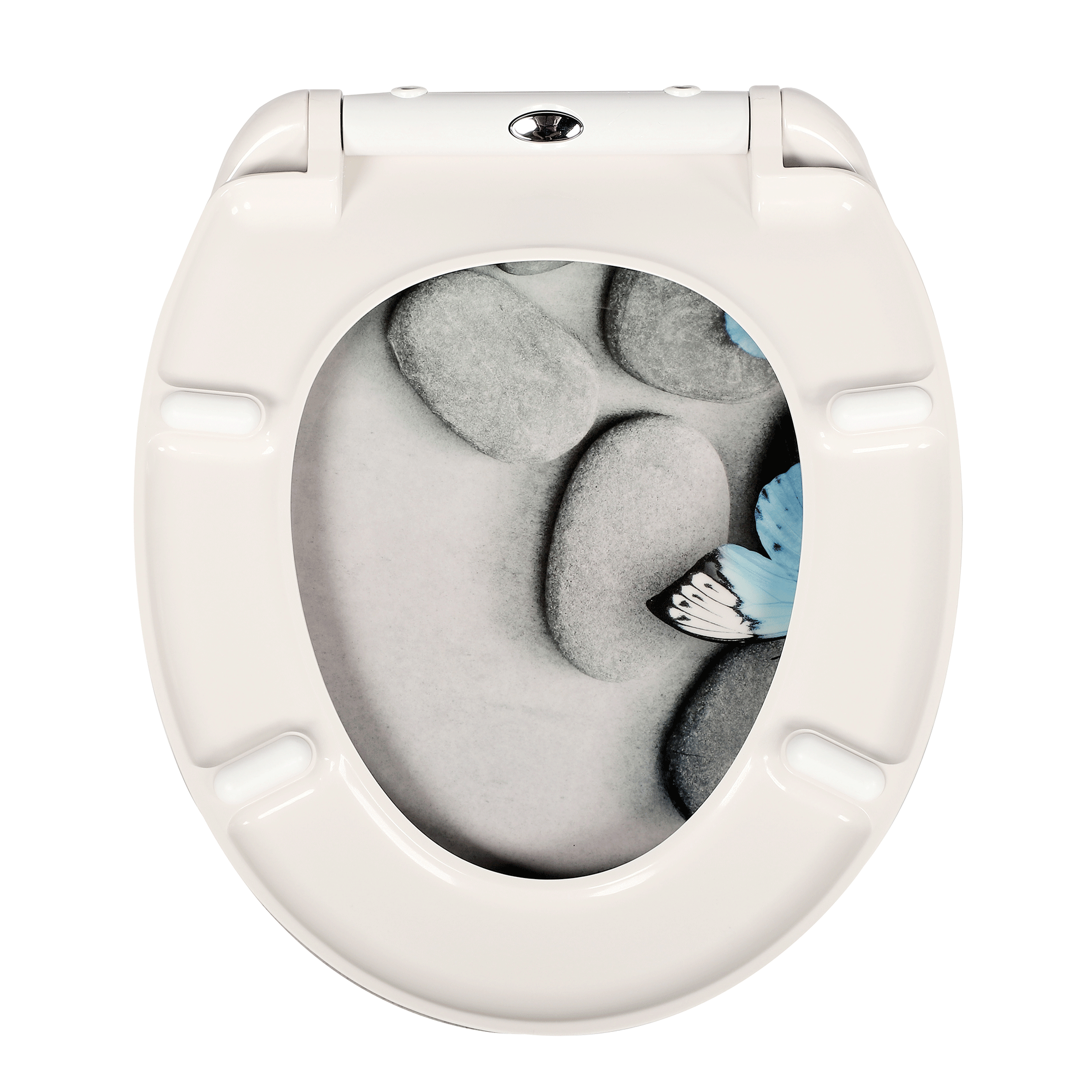 Eine Person reinigt einen WC-Sitz mit einem Schwamm und Reinigungsmittel.