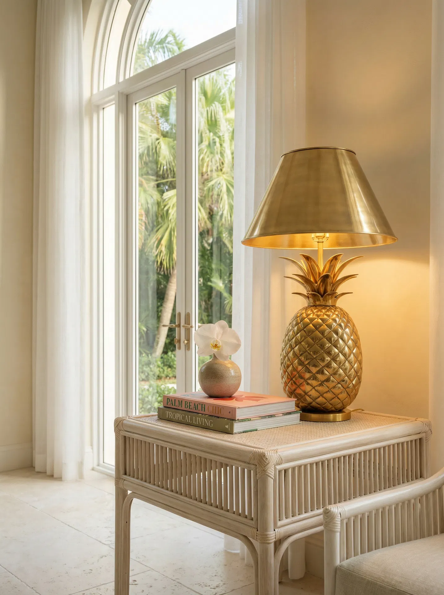 Brass pineapple lamp, Palm Beach books