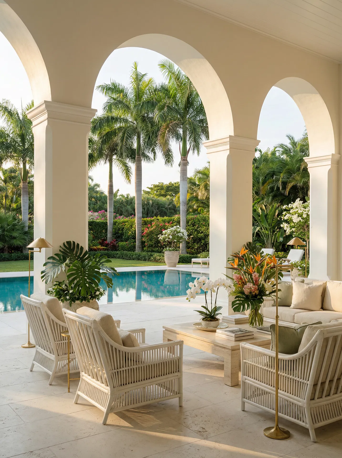 Colonnade arches, tropical pool