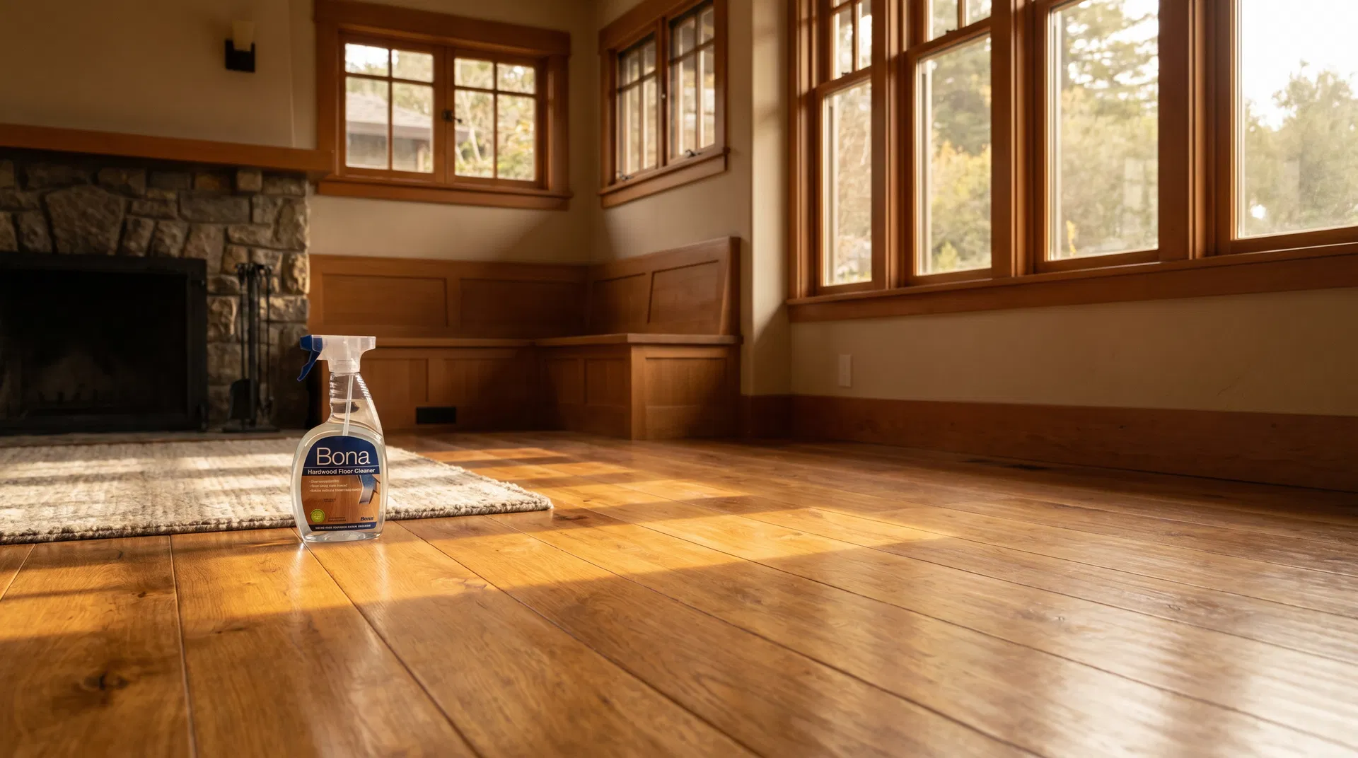 Freshly cleaned hardwood floors in a Bay Area craftsman home, warm morning light