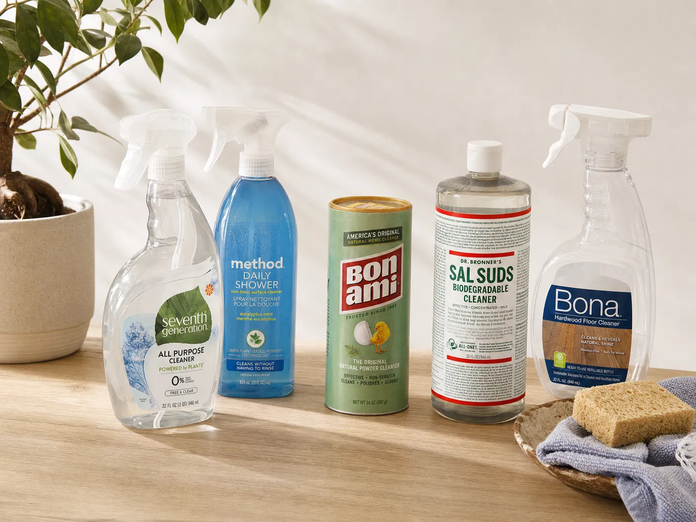 Eco-friendly cleaning products used by Green Planet Cleaning in Napa — Seventh Generation, Method, Bon Ami, Dr. Bronner's Sal Suds, Bona