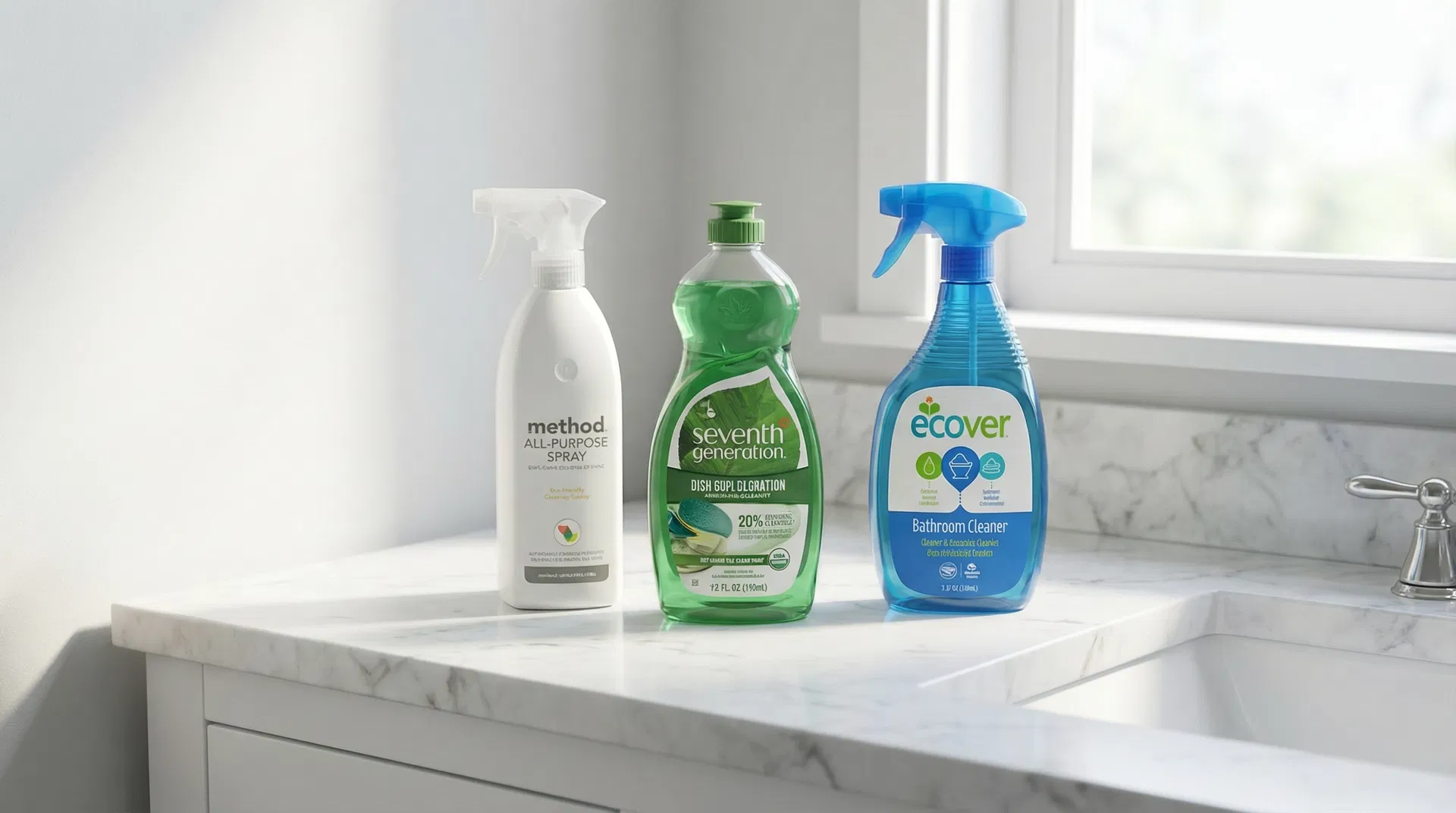 Eco-friendly cleaning products used by Green Planet Cleaning in San Rafael homes — Method, Seventh Generation, and Ecover