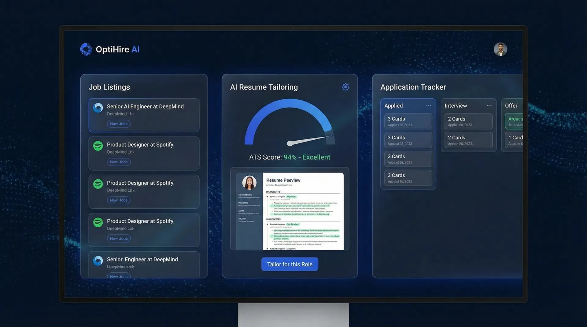 AI Job Application Platform Dashboard Mockup