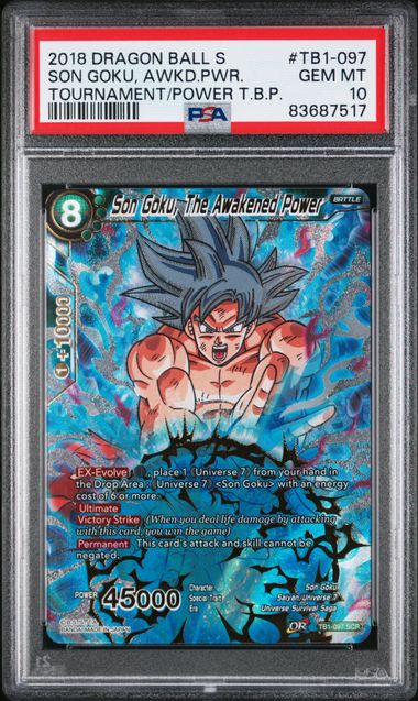 2018 DRAGON BALL SUPER CARD GAME THEMED BOOSTER 1 TOURNAMENT OF POWER #TB1-097 SON GOKU, AWKD POWER SECRET RARE - Front