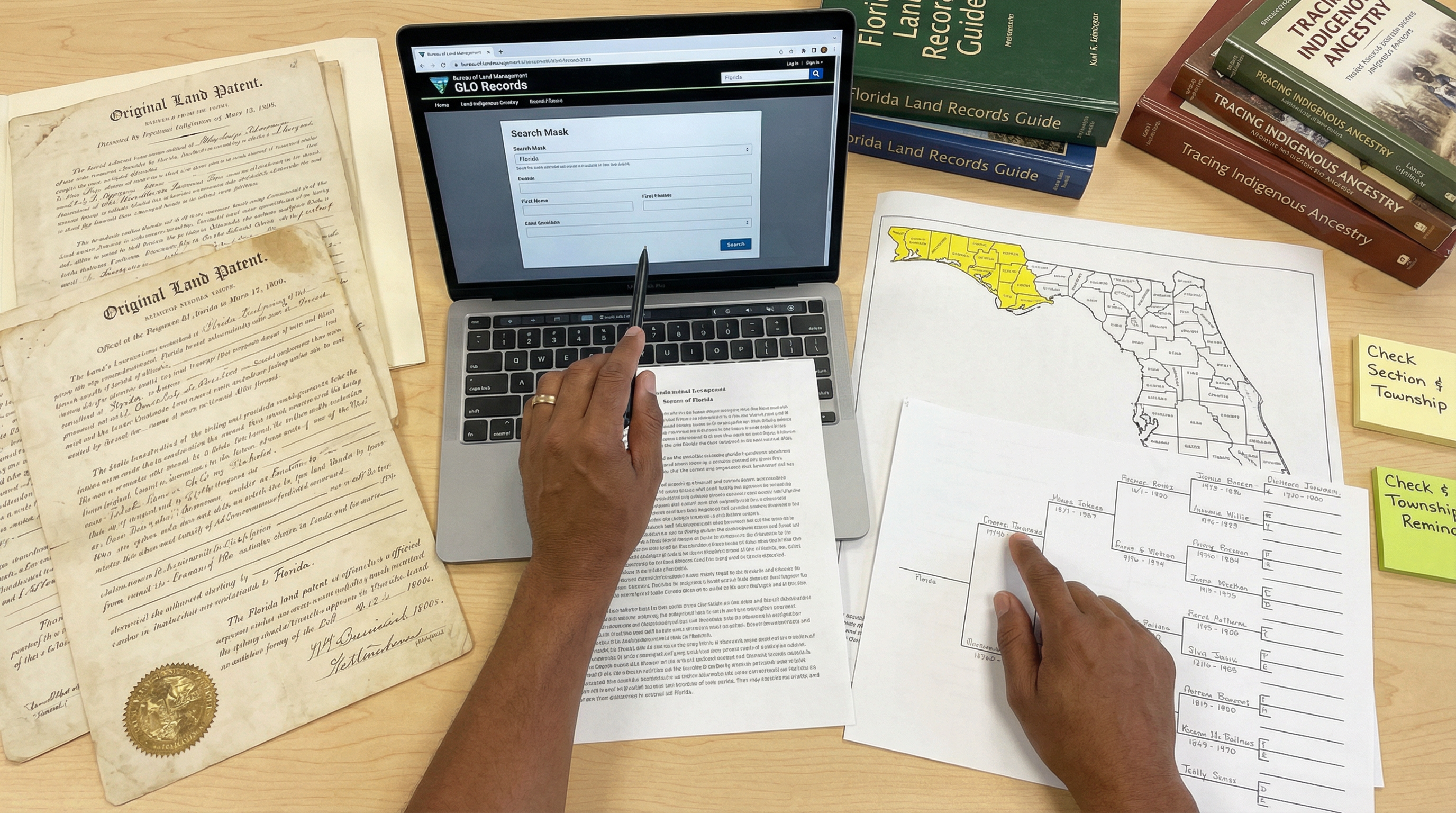 Florida land patent research guide with step-by-step instructions and historical property records
