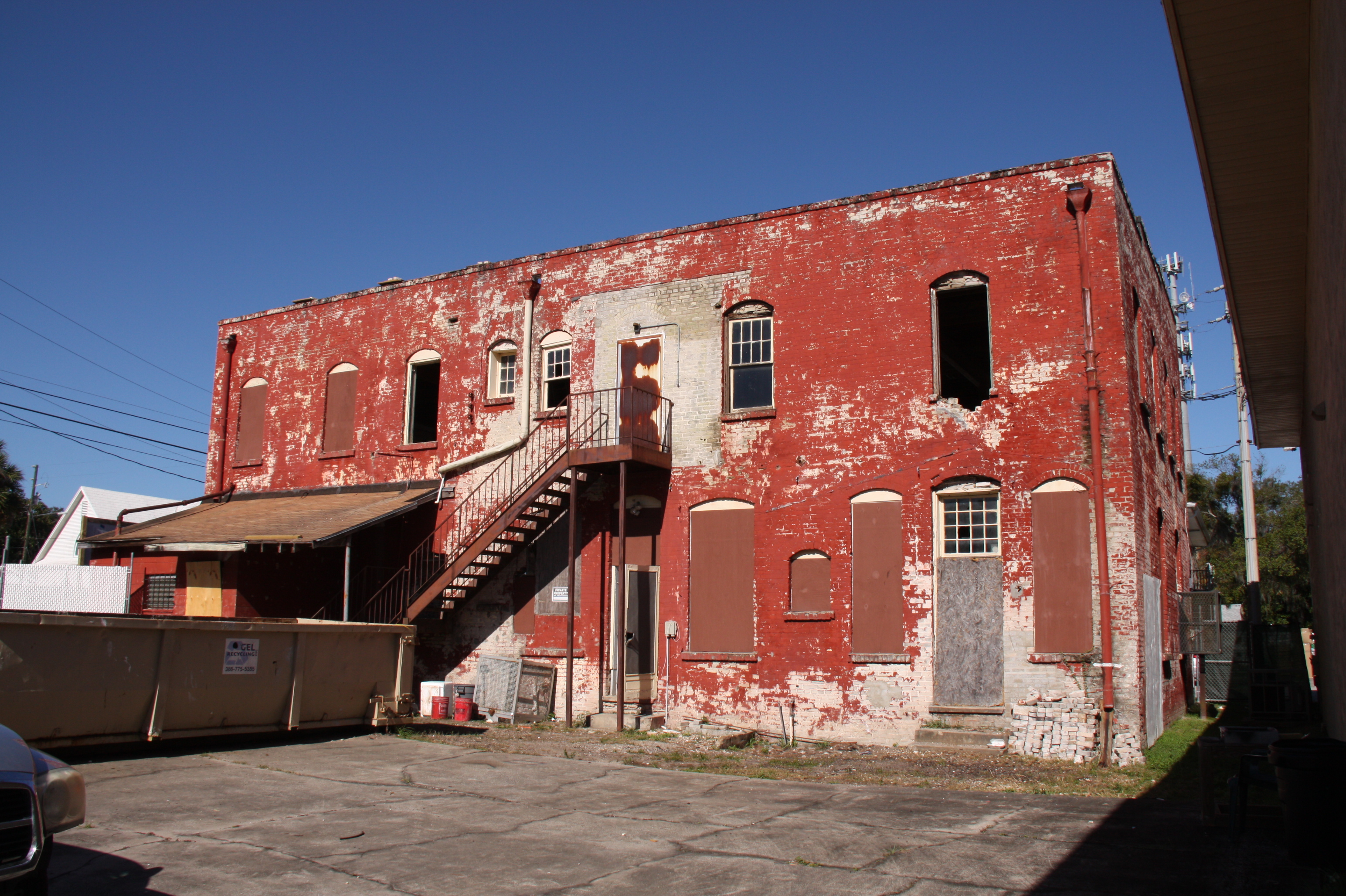 Rear view of Wright Building showing full two-story structure