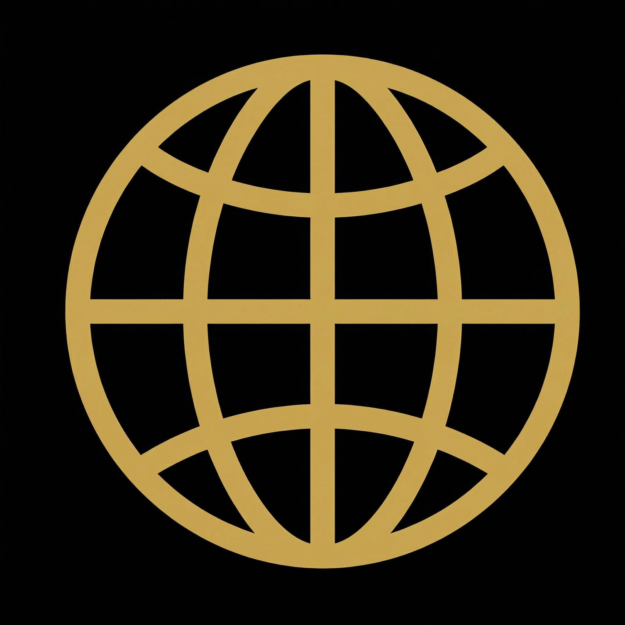 AirdropsQuest - AirdropsQuest アイコン - ゴールド地球: AirdropsQuestの公式アイコン。黒背景にゴールドの地球アイコンのみのシンプルデザイン。