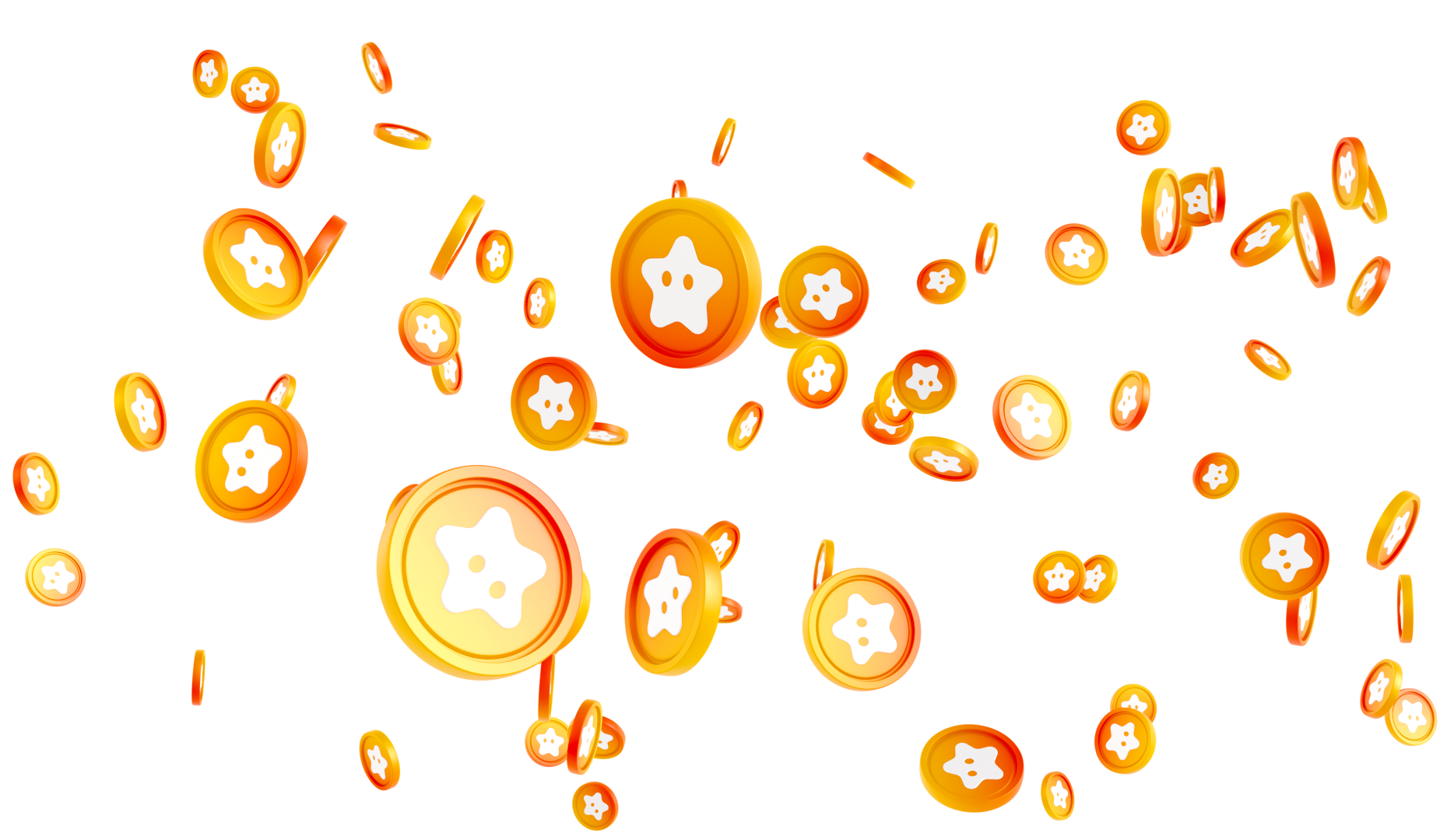 SP Coin - SP Coins Scattered - Abundance Effect (PNG): SPコインが舞い散る演出。複数のコインが空中に浮かぶ様子を表現。豊かさと増殖のイメージ。