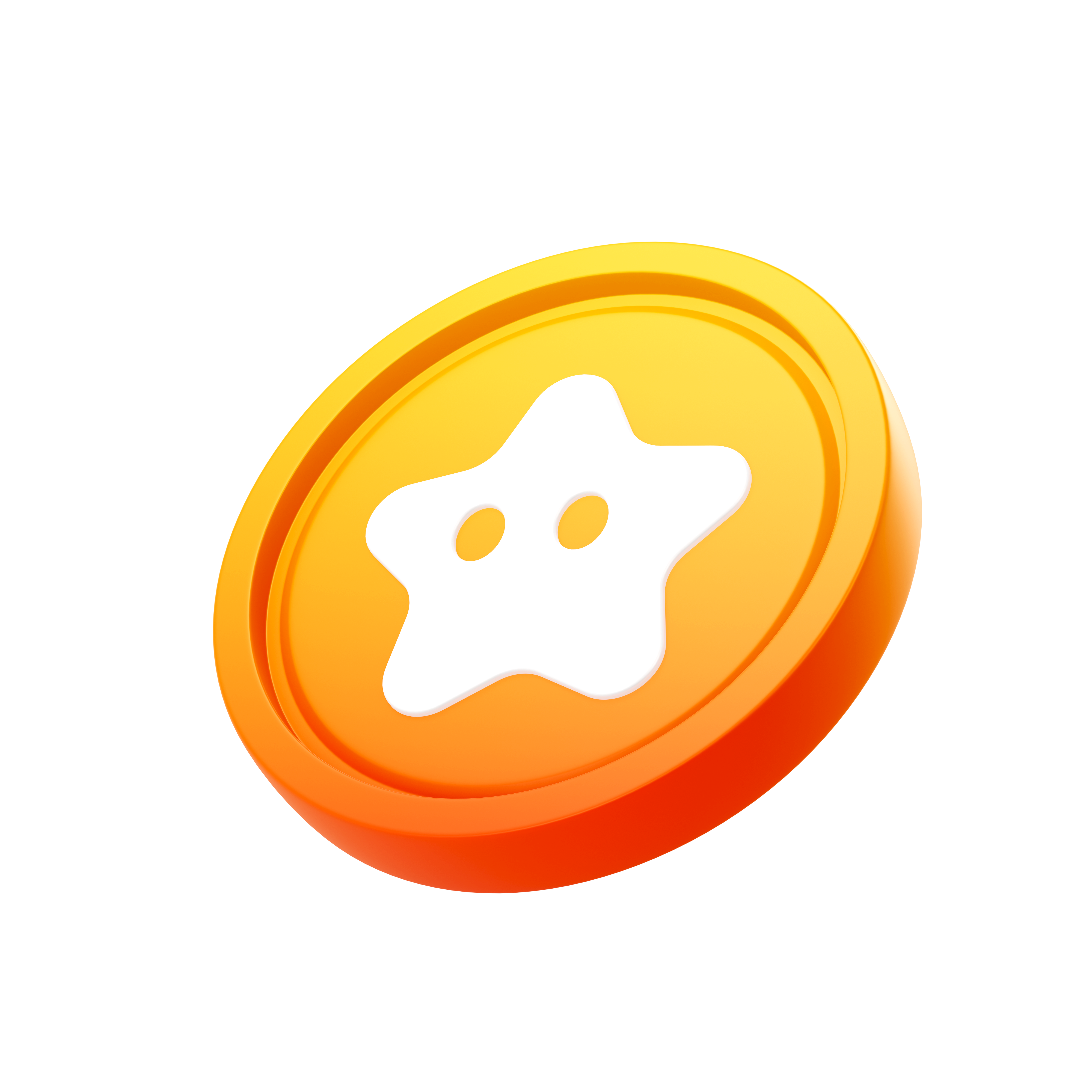 SP Coin - SP Coin Single - Gold & Orange (PNG): SPコイン単体。斜めアングルから撮影したゴールド×オレンジ色のコイン。白い星マークが特徴。