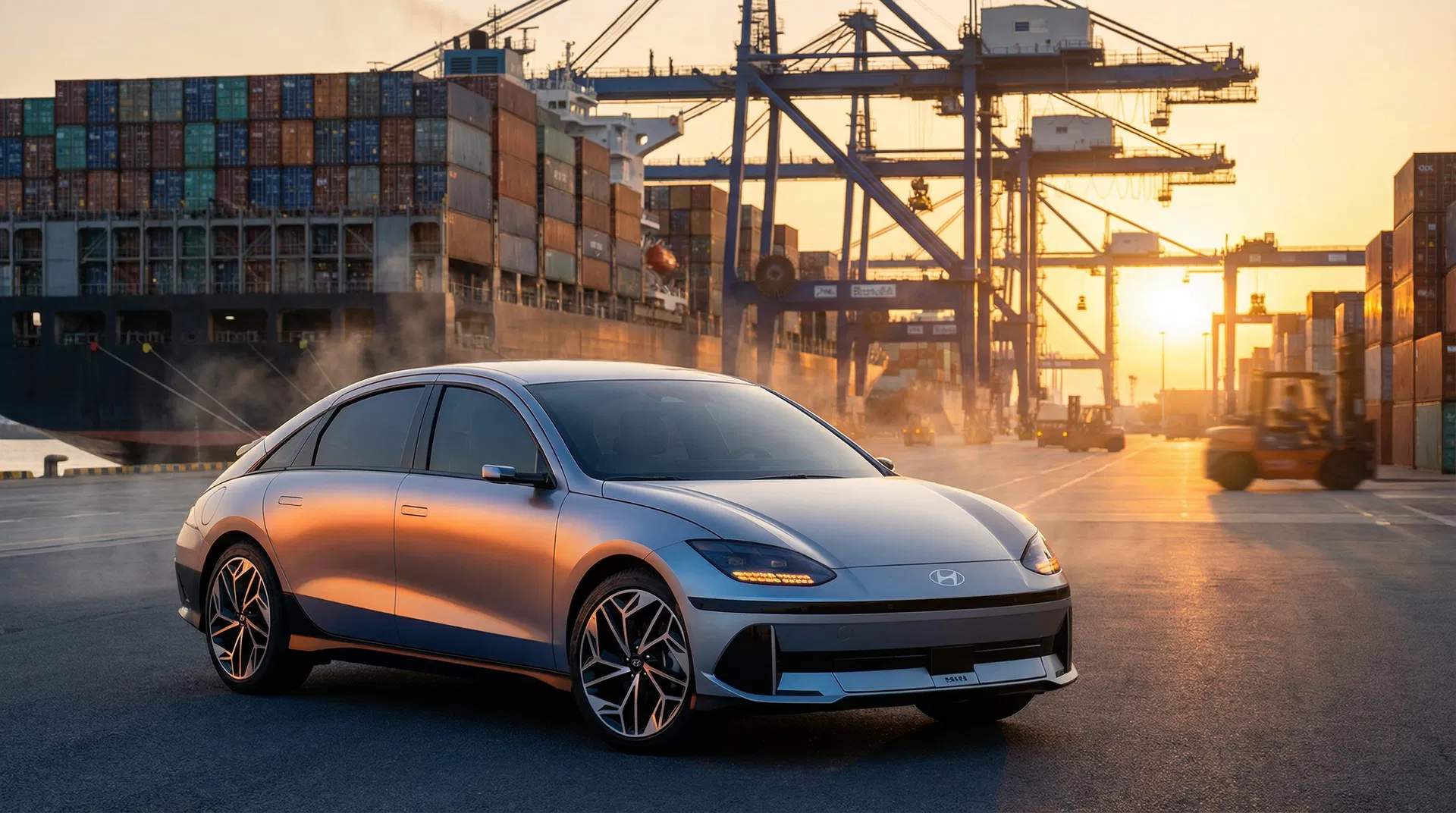 항구에서 수출 대기 중인 차량