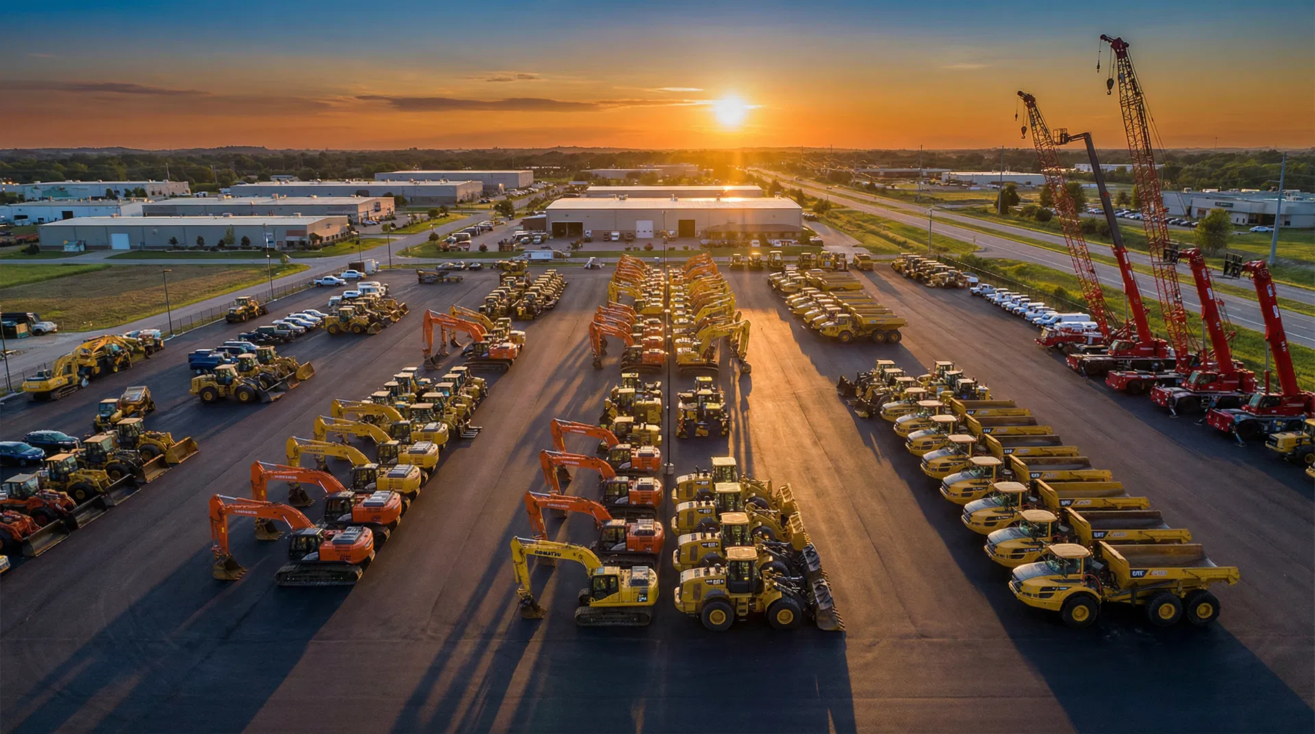 Gebrauchte Baumaschinen auf einem professionellen Betriebshof