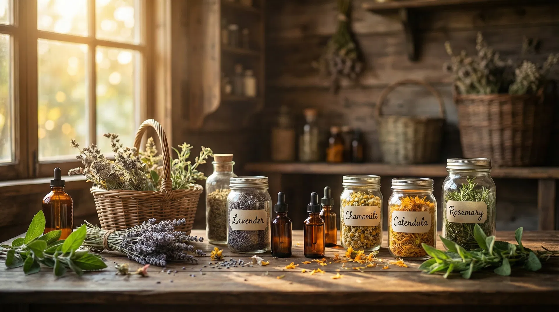 Herbes médicinales et remèdes naturels dans un style apothicaire