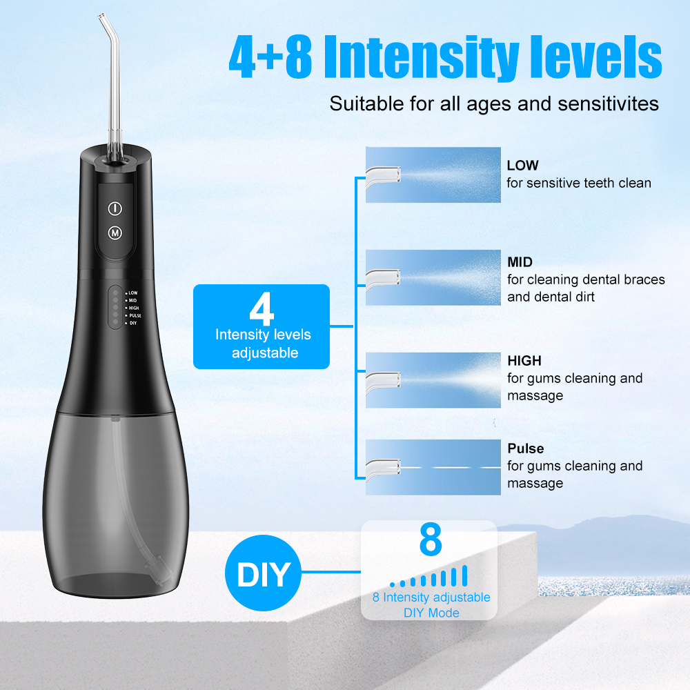 Portable Cordless 400ml Water Flosser IPX7 Waterproof Rechargeable 5 Modes Oral Irrigator for Home Travel